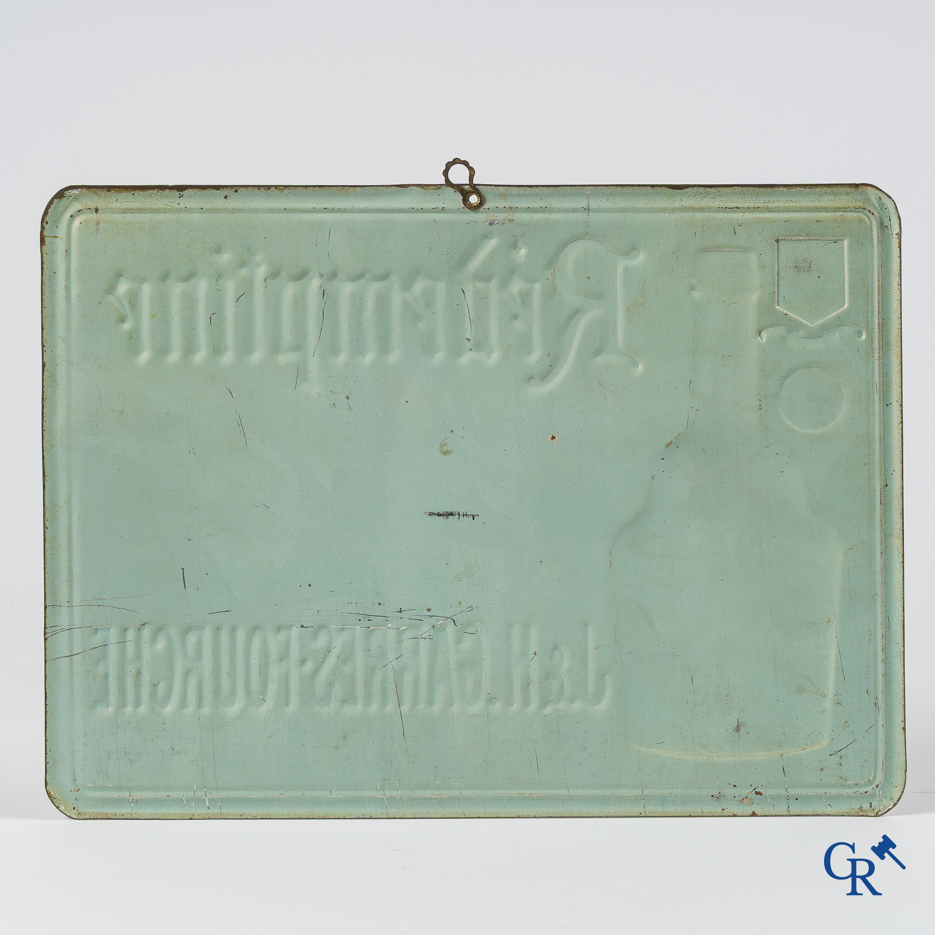 J&H Garres-Fourché. Rédemptine, Liqueur-Elixir des Pères de la Mercy. Publicity in embossed metal. Circa 1910-1920.