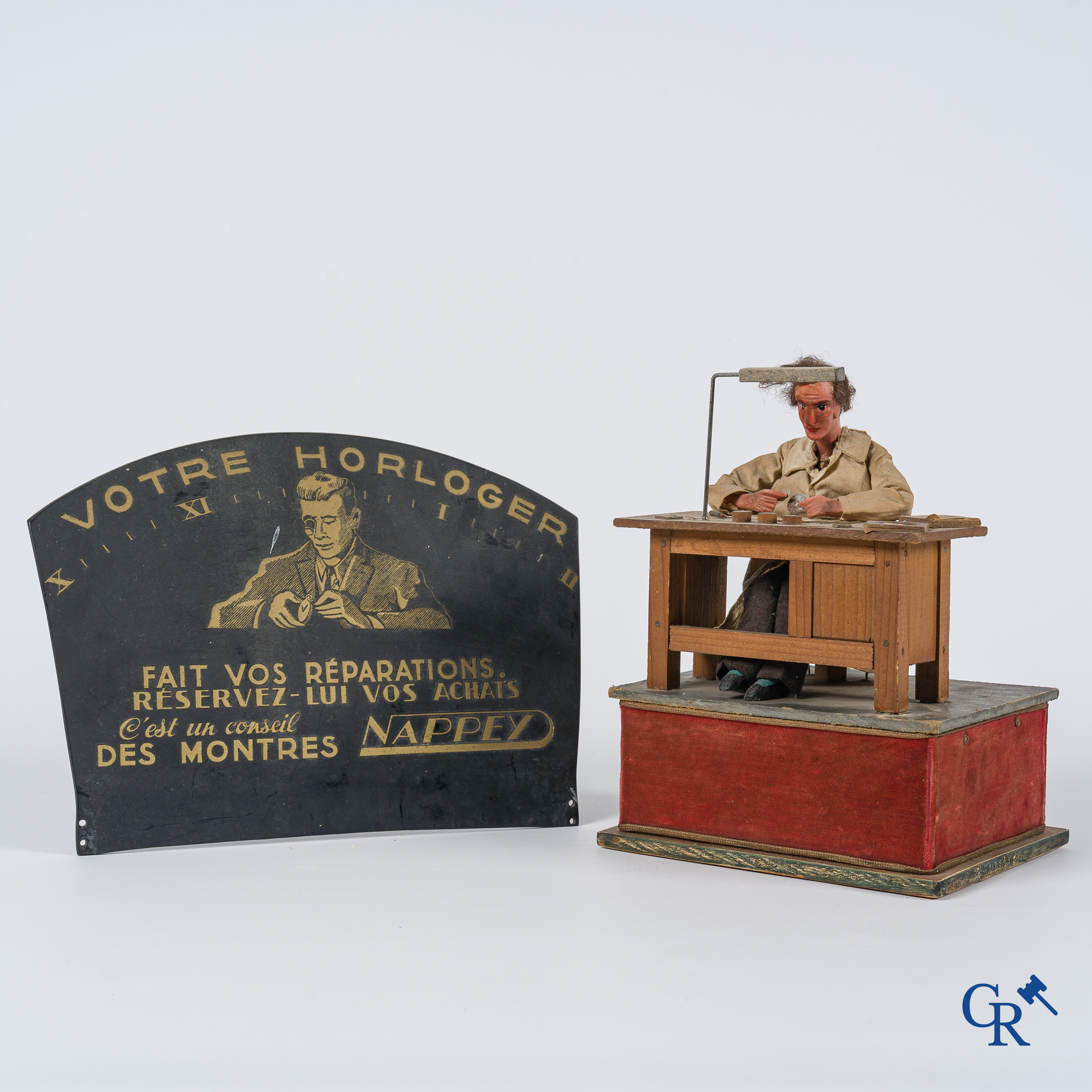 Automaton. Montres Nappey. Shop window automaton and old publicity for a watchmaker issued by watches Nappey. 1940's.