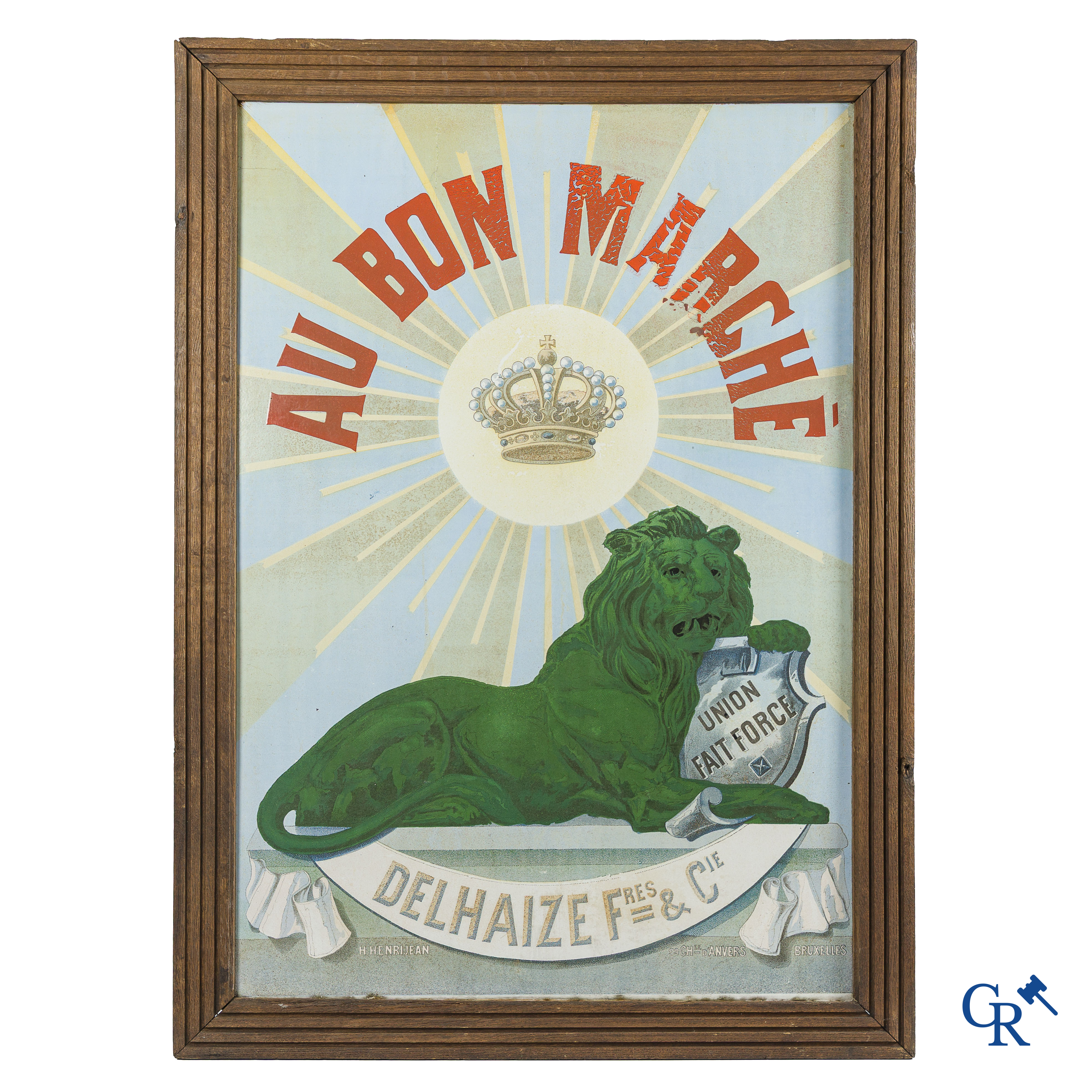 Delhaize Frères & Cie. "Au Bon Marché". Emaille reclamebord. Emaillerie Henrijean Bruxelles. Circa 1900.