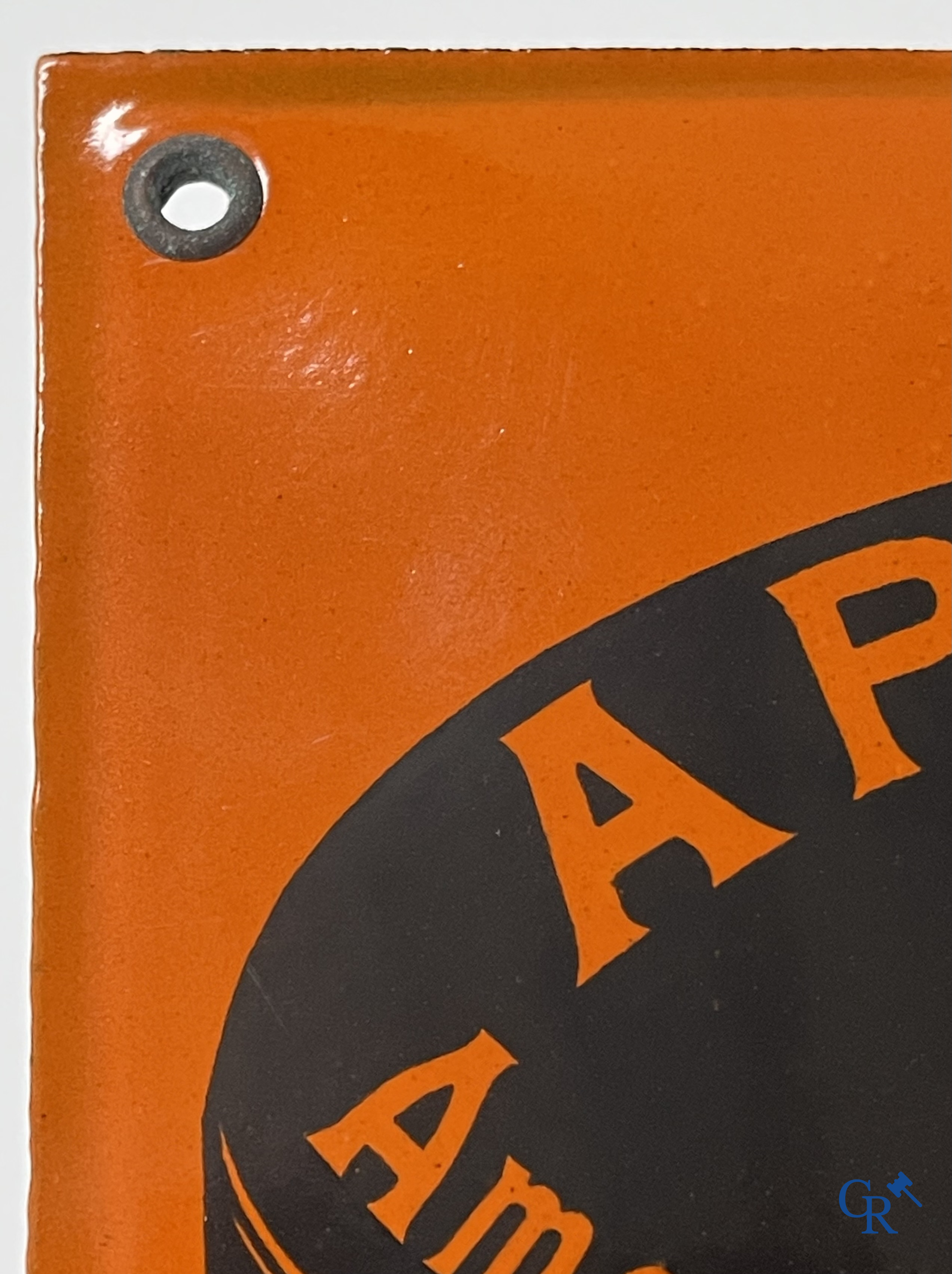 Apollon, American Cream. Enamel advertising sign for shoe polish. S.A. email. Koekelberg Bruxelles. 1932.