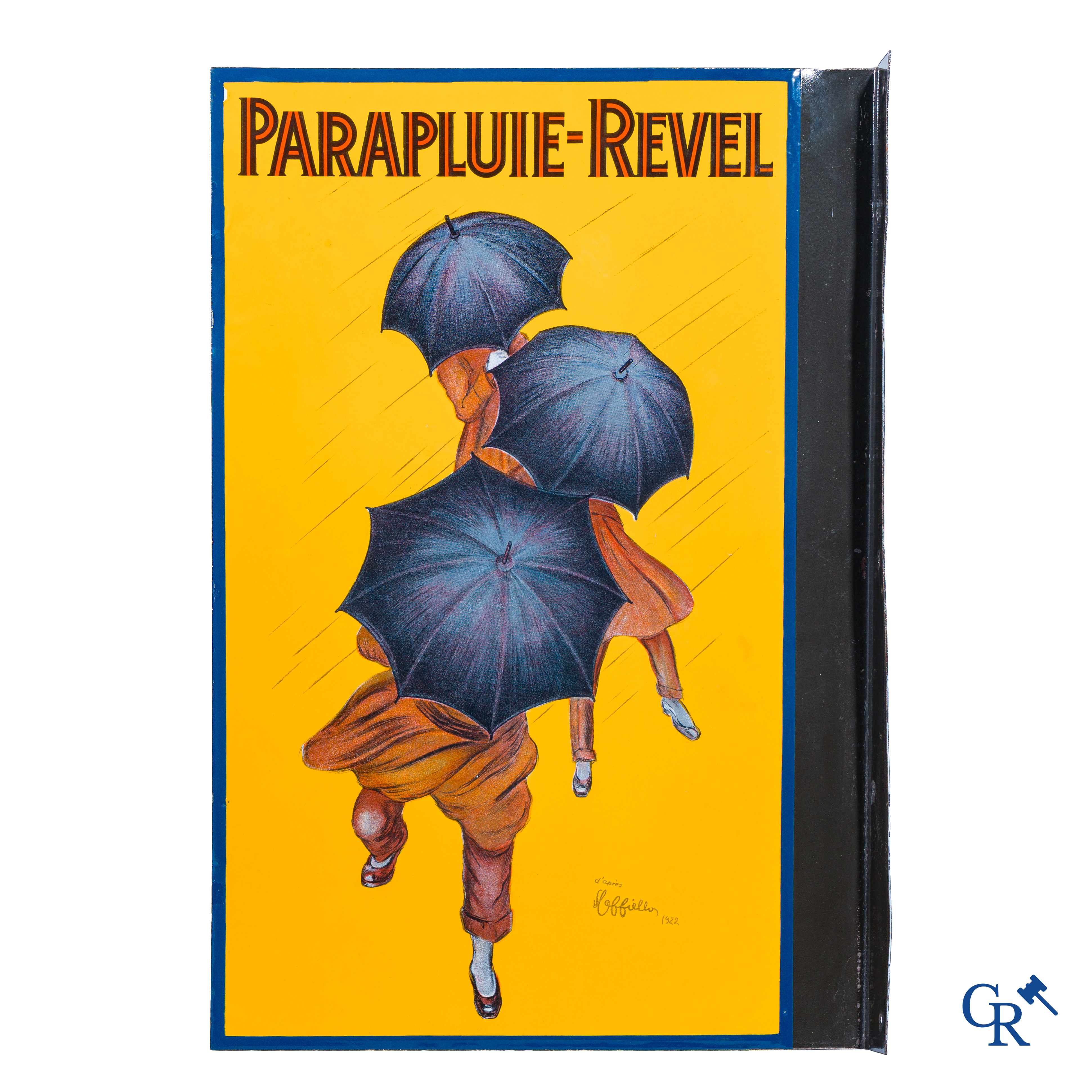 Parapluie-Revel. Double-sided enameled publicity sign. Design by Leonetto Cappiello. 1920's.