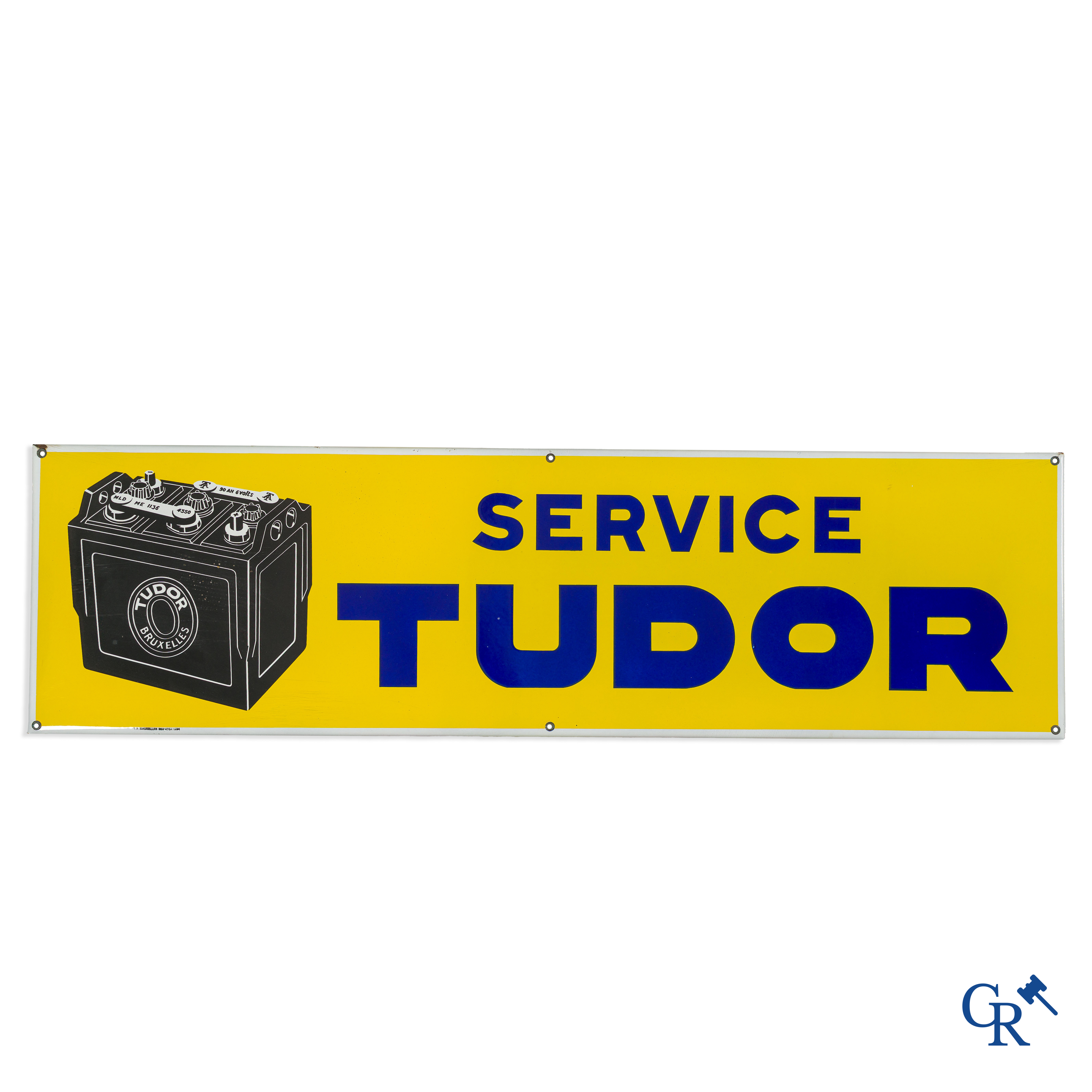 Tudor Service. Large enamel advertising sign for the car batteries of the Tudor company in Brussels. 1934.