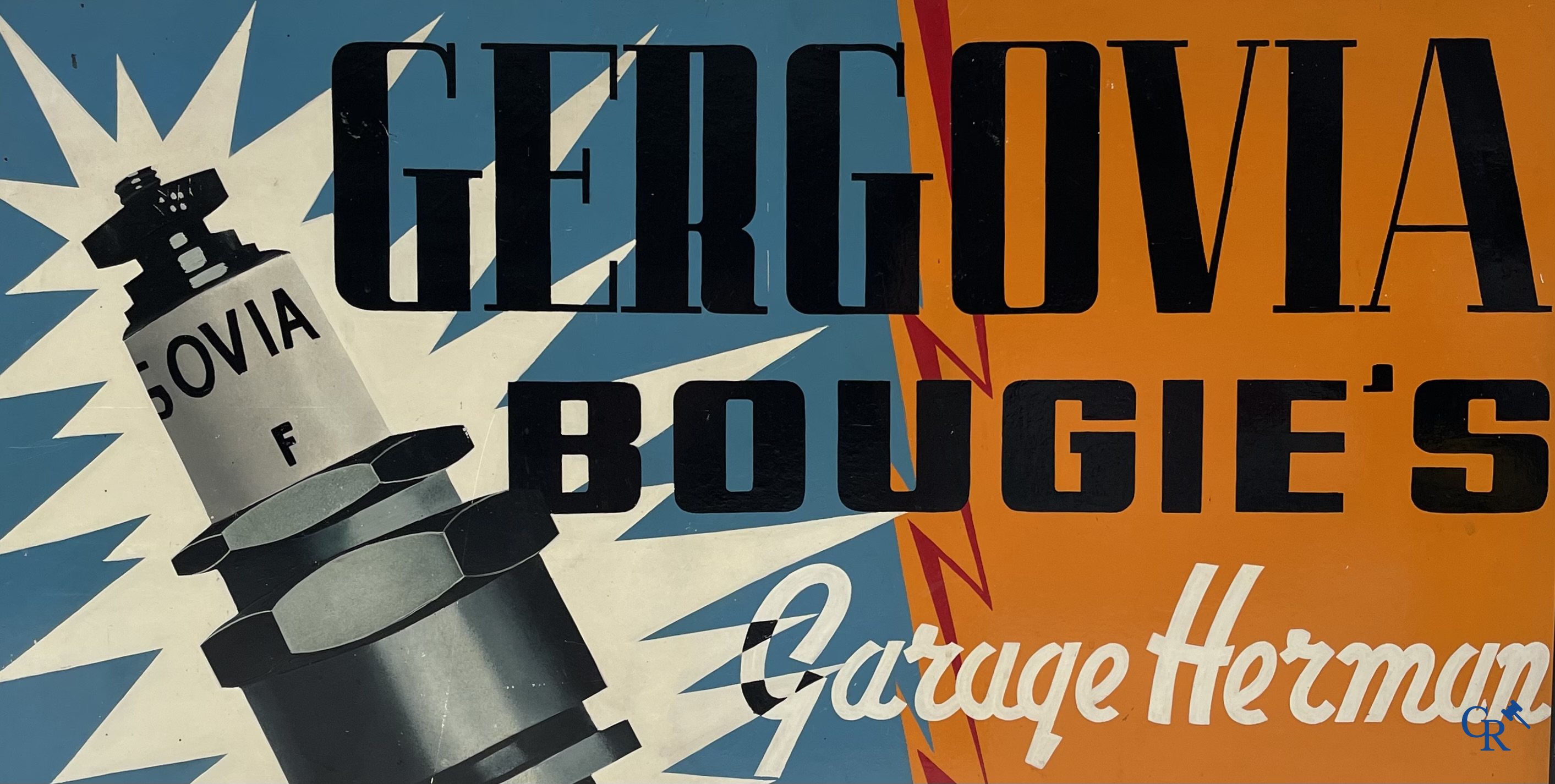 Bougies Gergovia. Groot beschilderd publiciteitsbord op hardboard voor Gergovia Bougie's. Jaren '60.