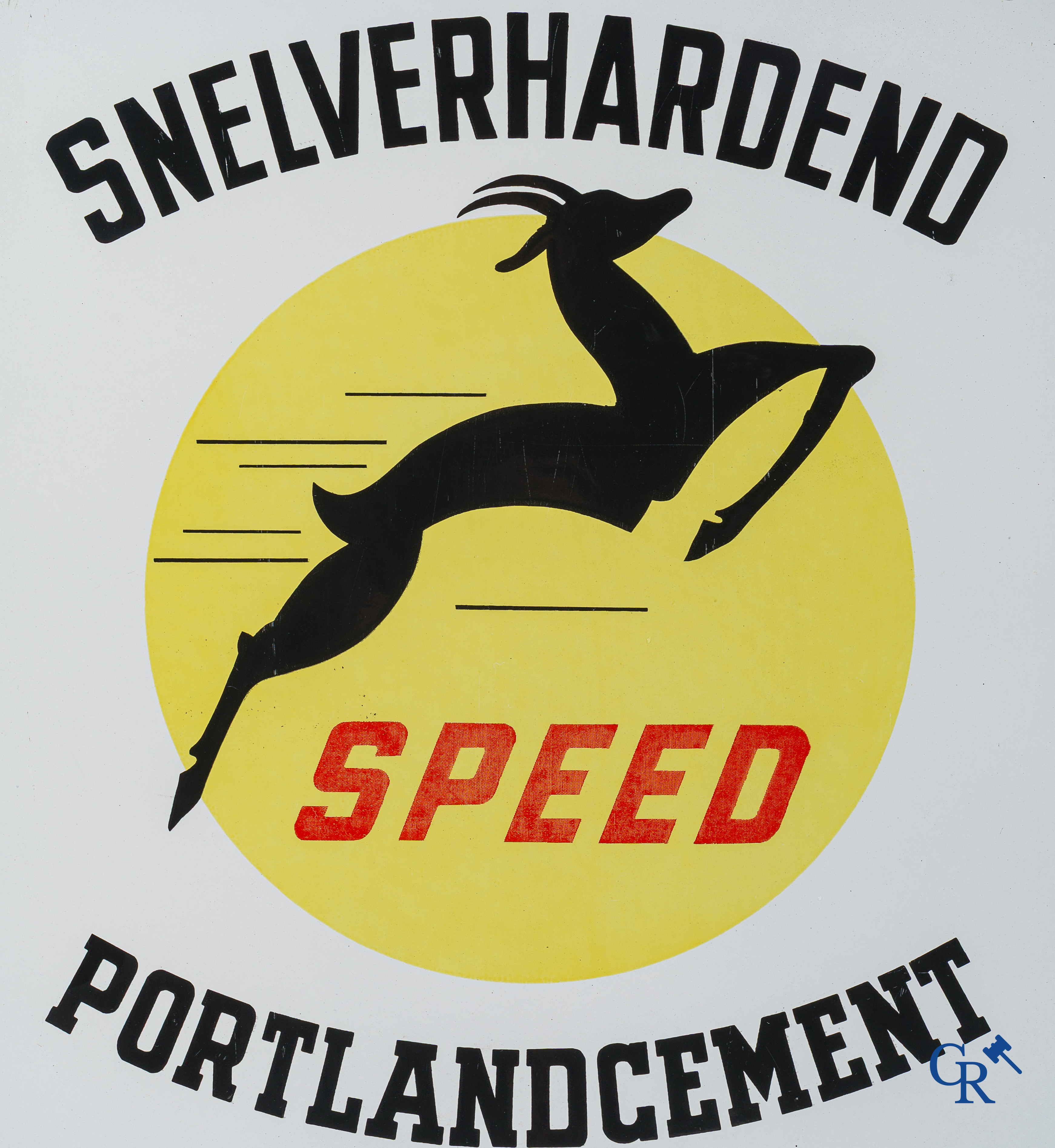 Speed, enamel advertising sign for fast-hardening portland cement from C.B.R. Emaillerie Koekelberg 1956.