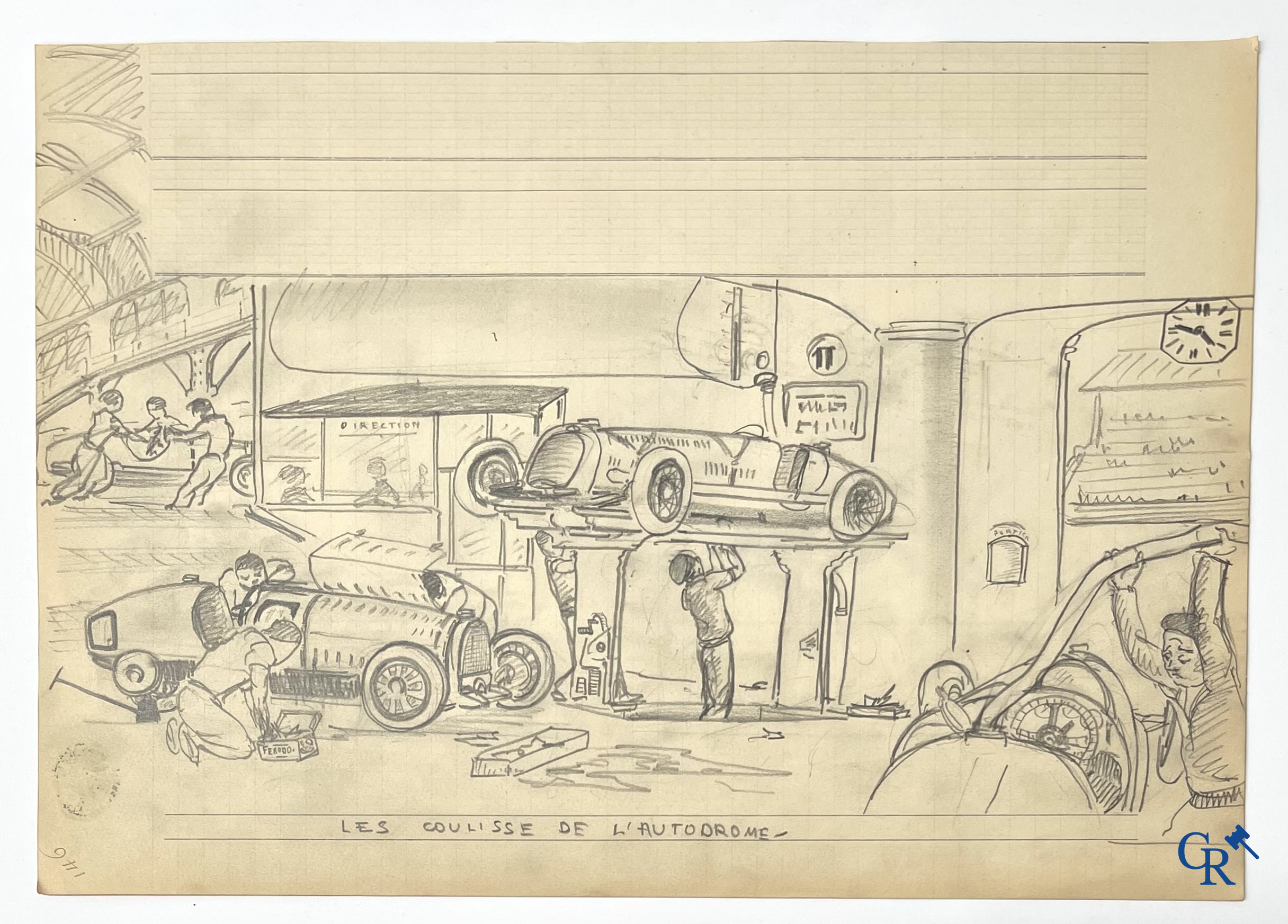 Georges M. Baltus (Kortrijk 1874-Overijse 1967) 3 Schetsen aangaande auto- en motorsport. Circa 1930.