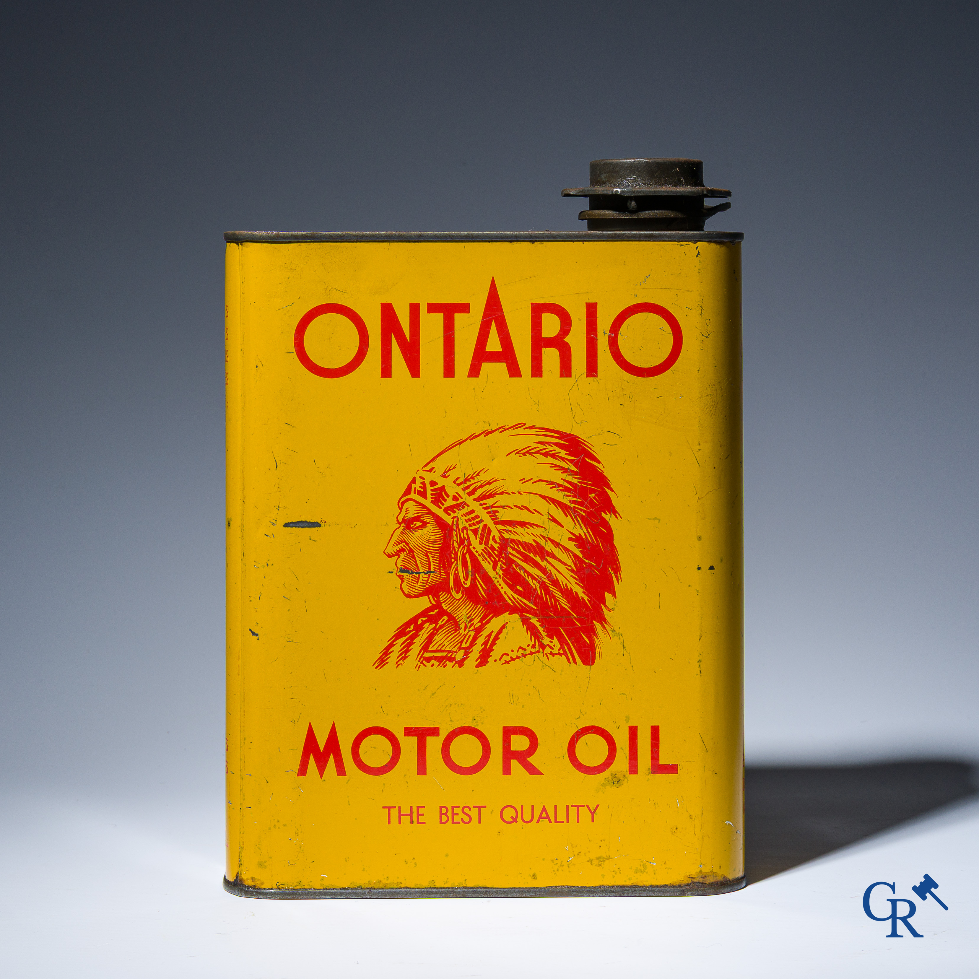 Automobilia. Ontario, Motor Oil, The best Quality. Oil can with representation of an Indian chief.