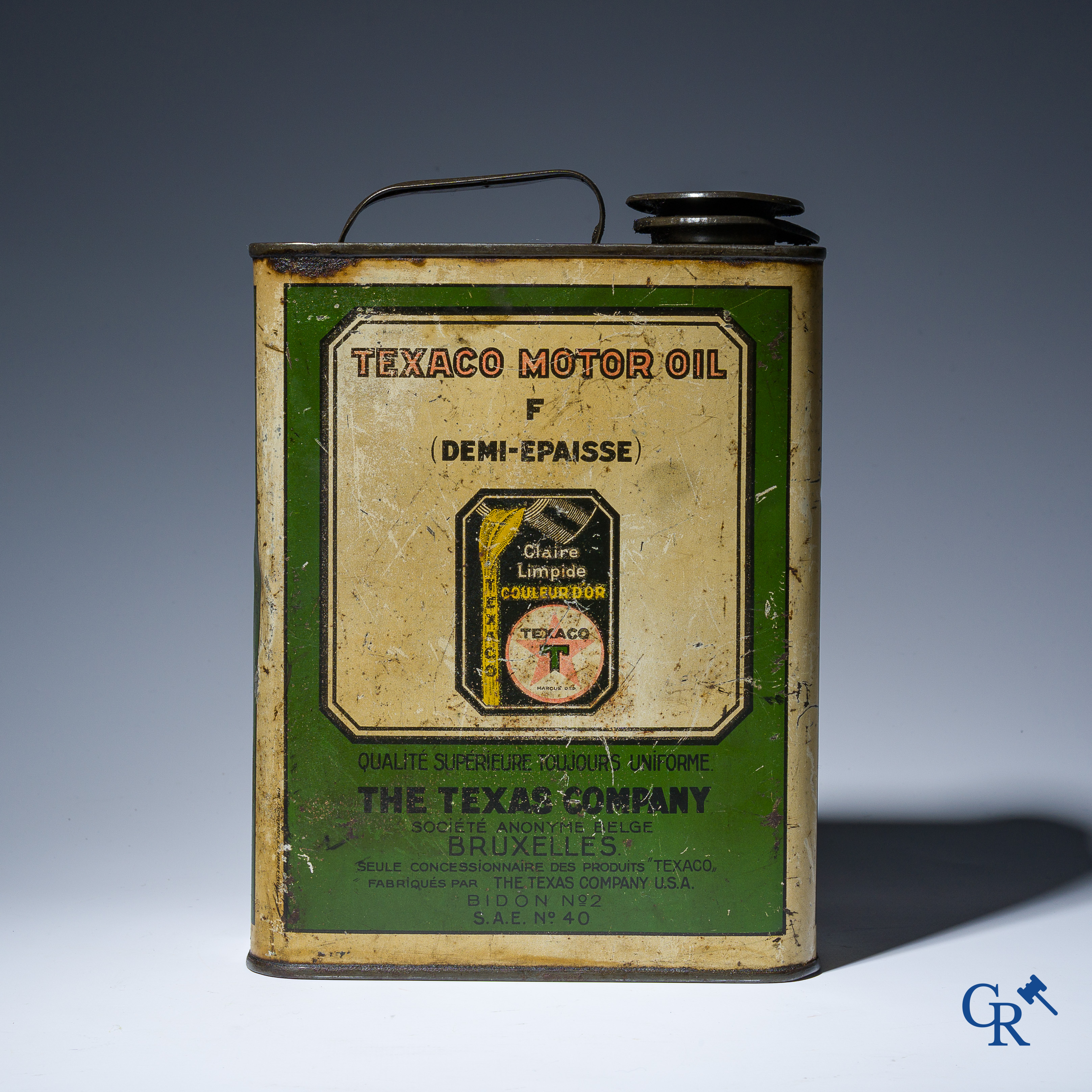 Texaco Motor Oil. Oil can for The Texas Company Bruxelles. 1930's. Etabl. J. Schuybroek S.A. Hoboken Anvers.