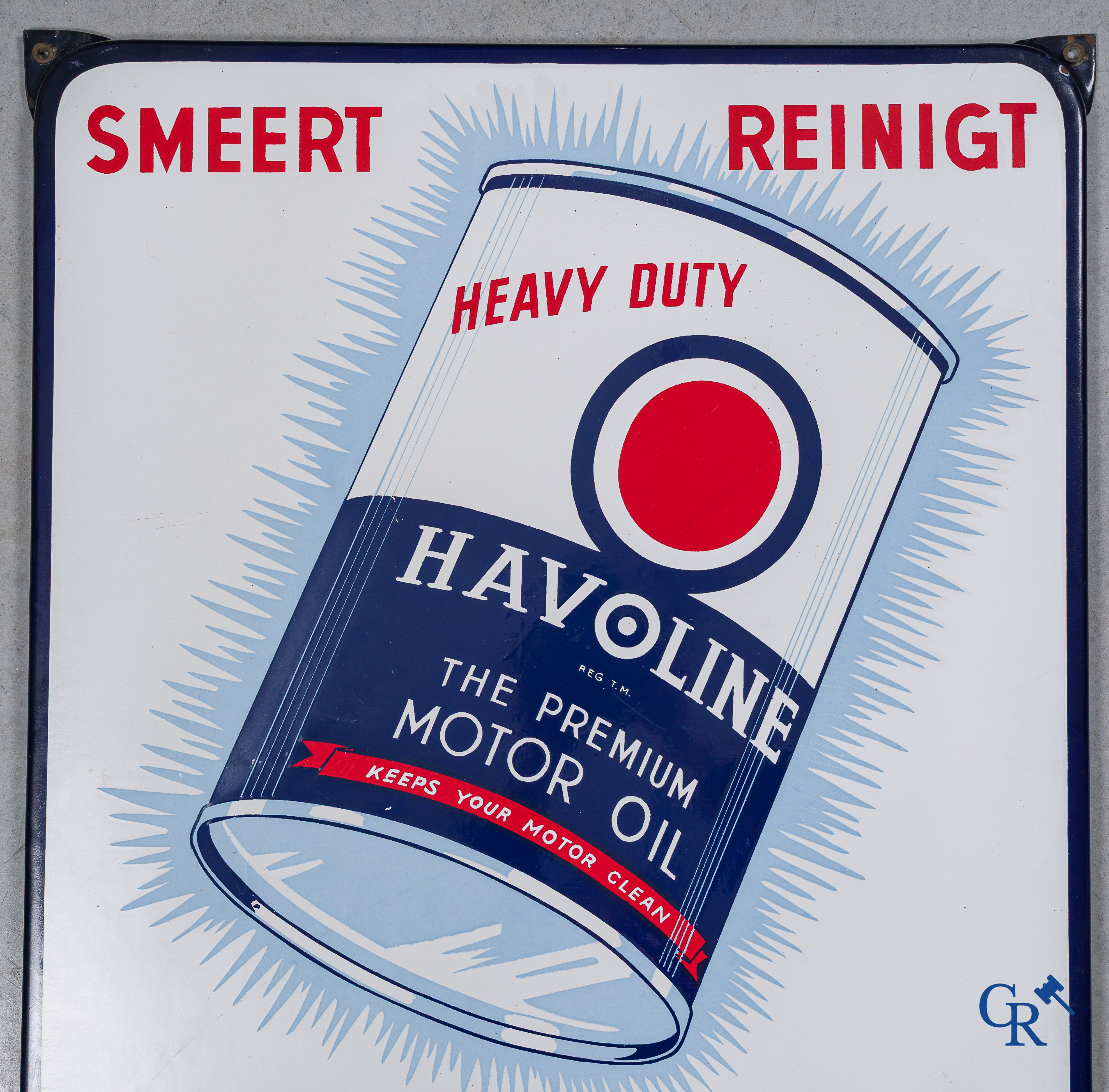Havoline, Caltex. The Premium Motor Oil. Enamel advertising sign for Caltex engine oil. Emaillerie Belge-Bruxelles 1952.