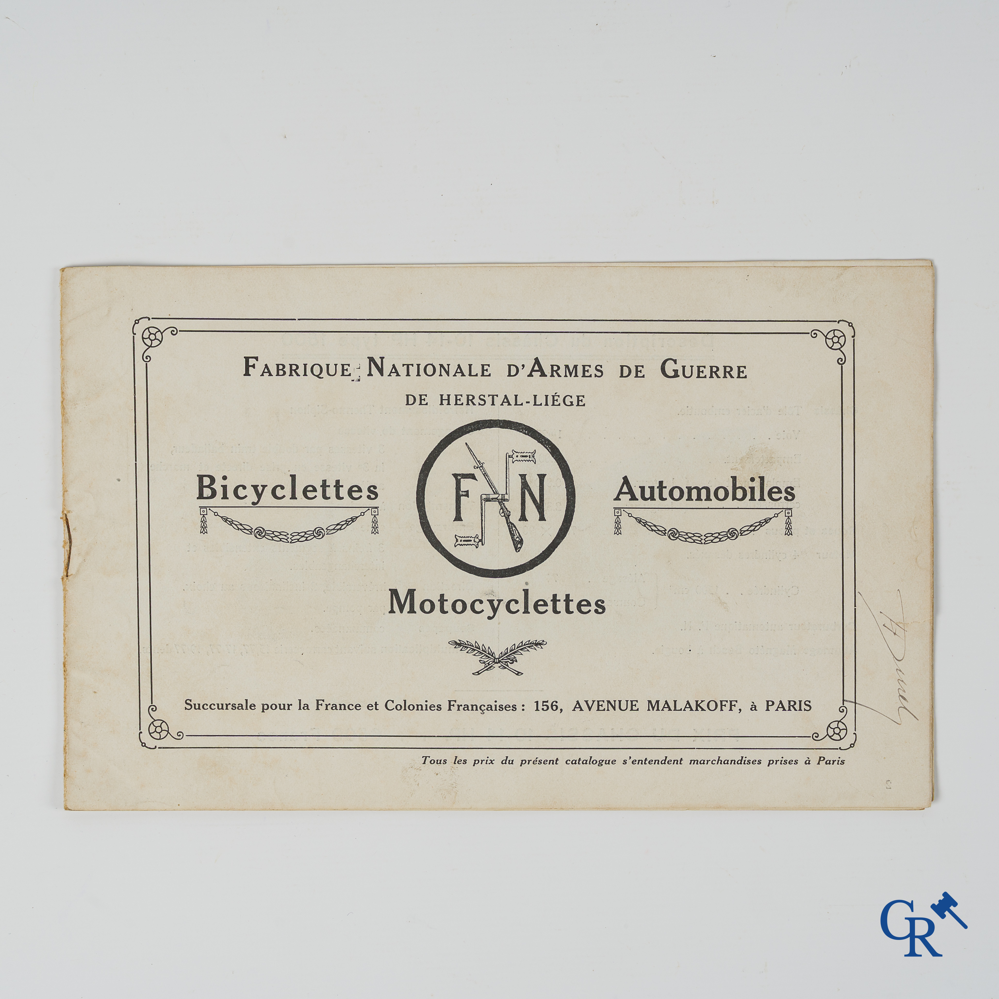 FN. Fabrique Nationale, Publicity leaflet for bicycles, motorcycles and cars of F.N. Circa 1910.