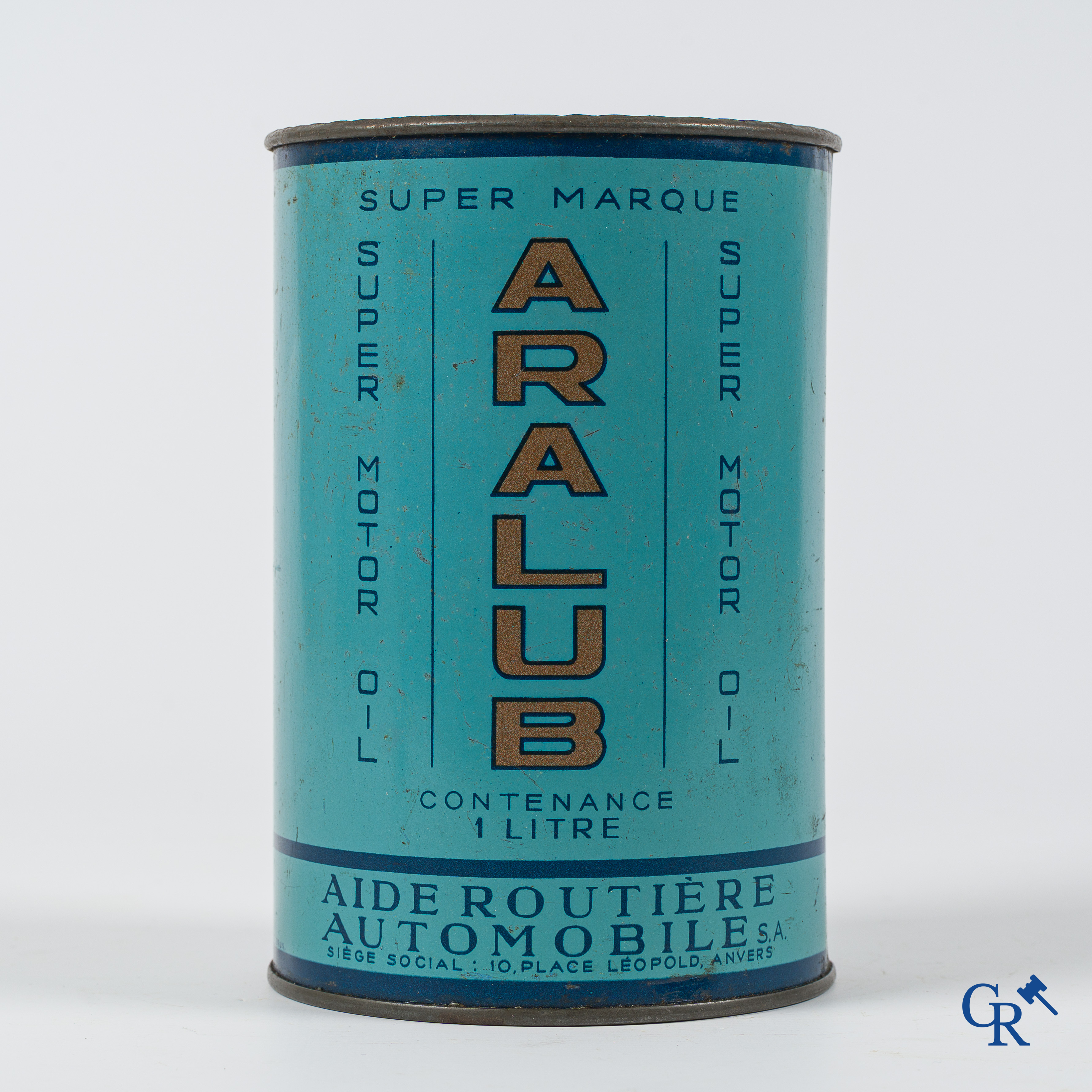 ARALUB. Aide Routière Automobile S.A. Olieblik 1L. Etc. J.B. Gabriels Bruxelles. 1940's.