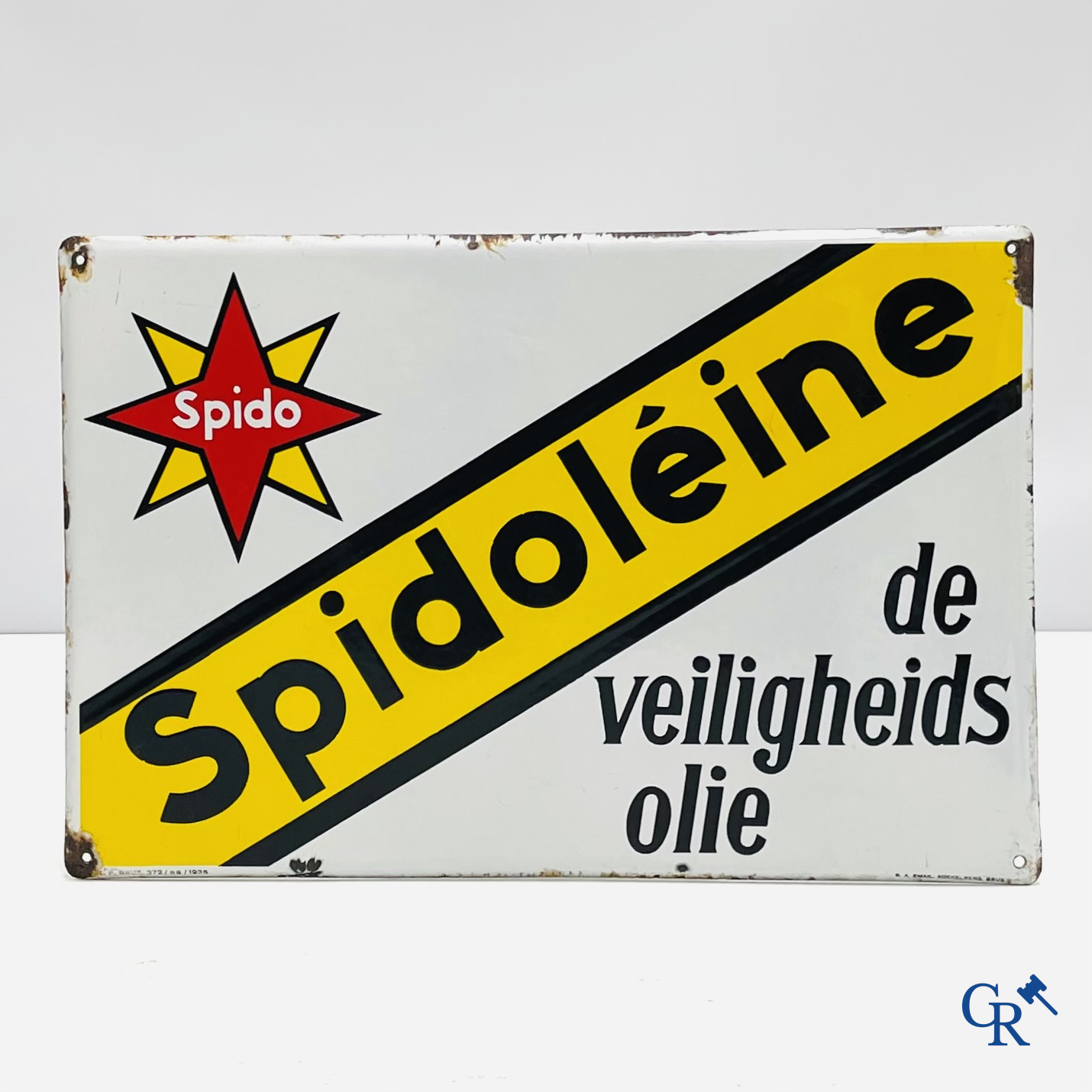 Spidoléine. Enamel advertising sign for Spido oils, rare Dutch version. 1935.