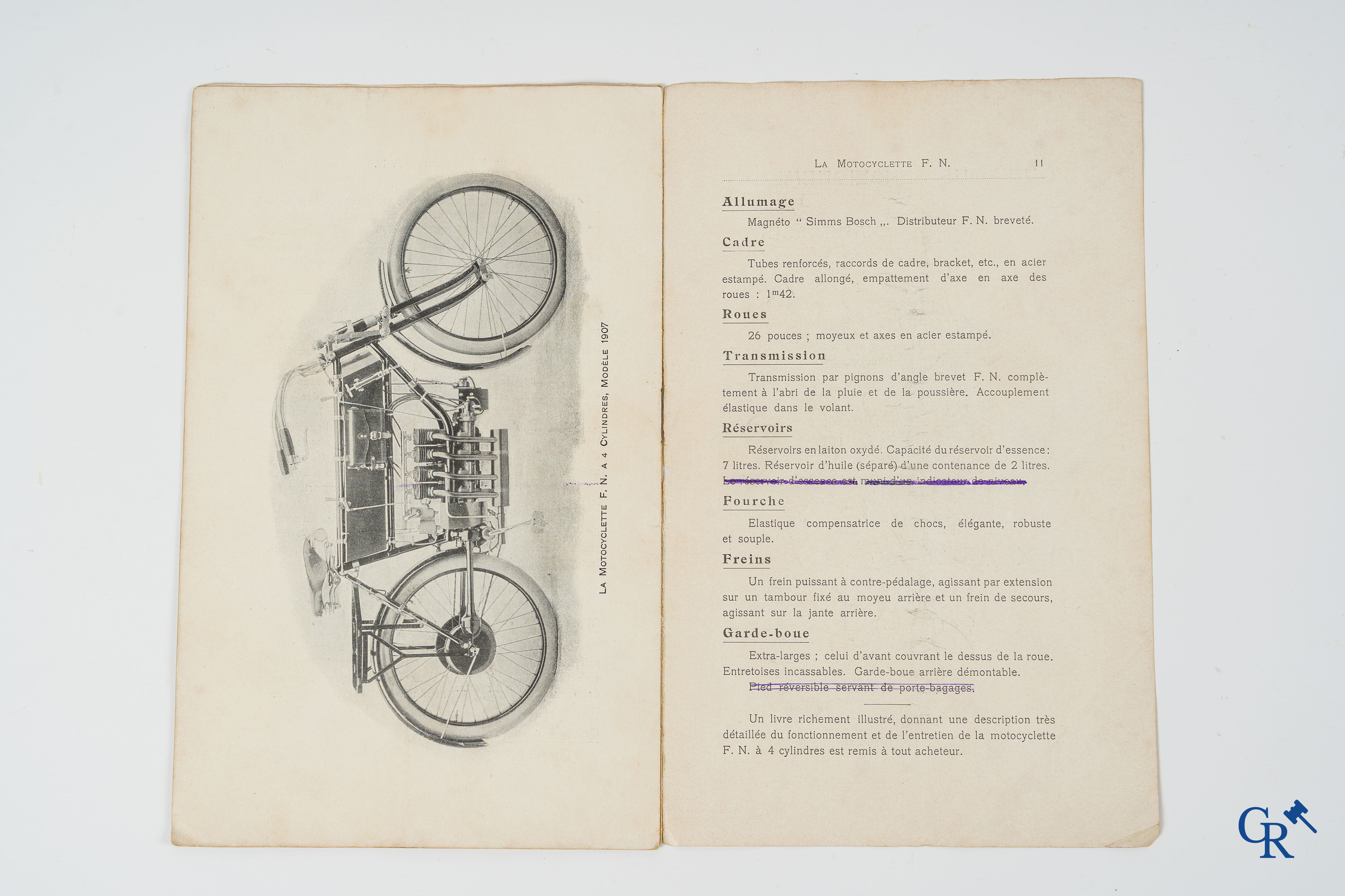 FN. Fabrique Nationale. Publicity leaflet-manual for the 4 cylinder motorcycle F.N., model 1907.