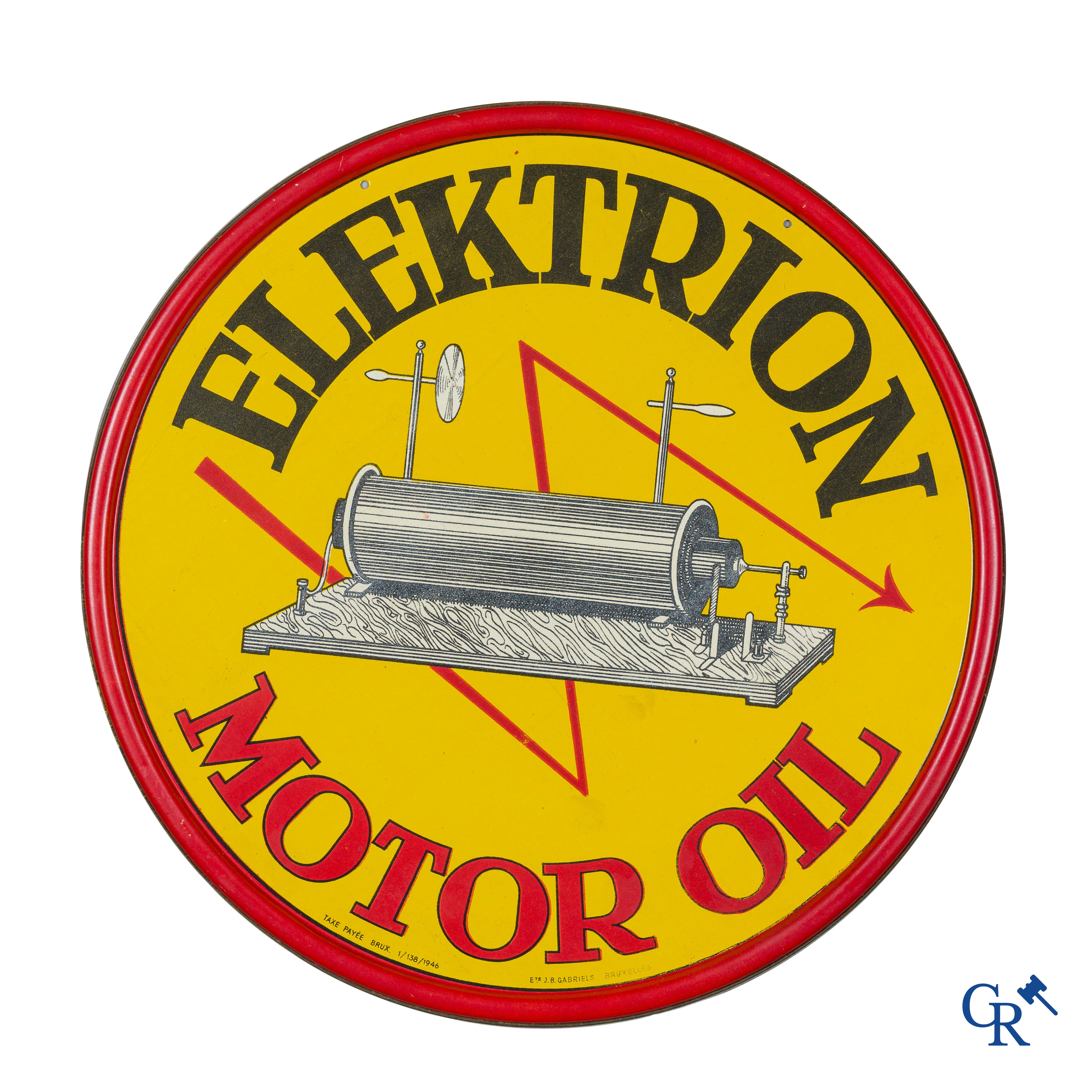 Elektrion Motor Oil, Publicity for motor oil, painted metal. Ets. J.B. Gabriels Brussels. 1946.