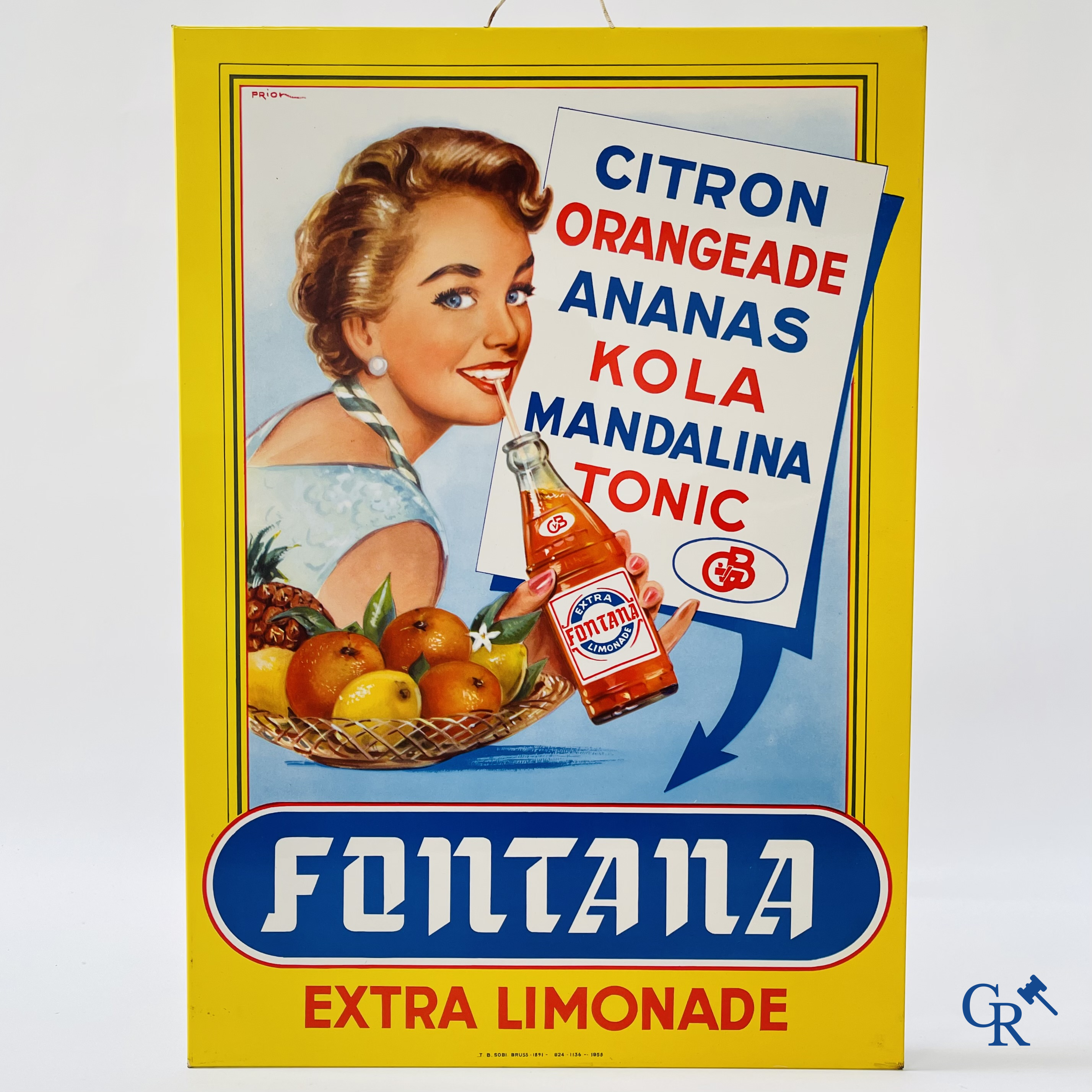 Fontana Lemonade. Tin advertising sign designed by Prion. J.B. Sobi Brussels 1958.