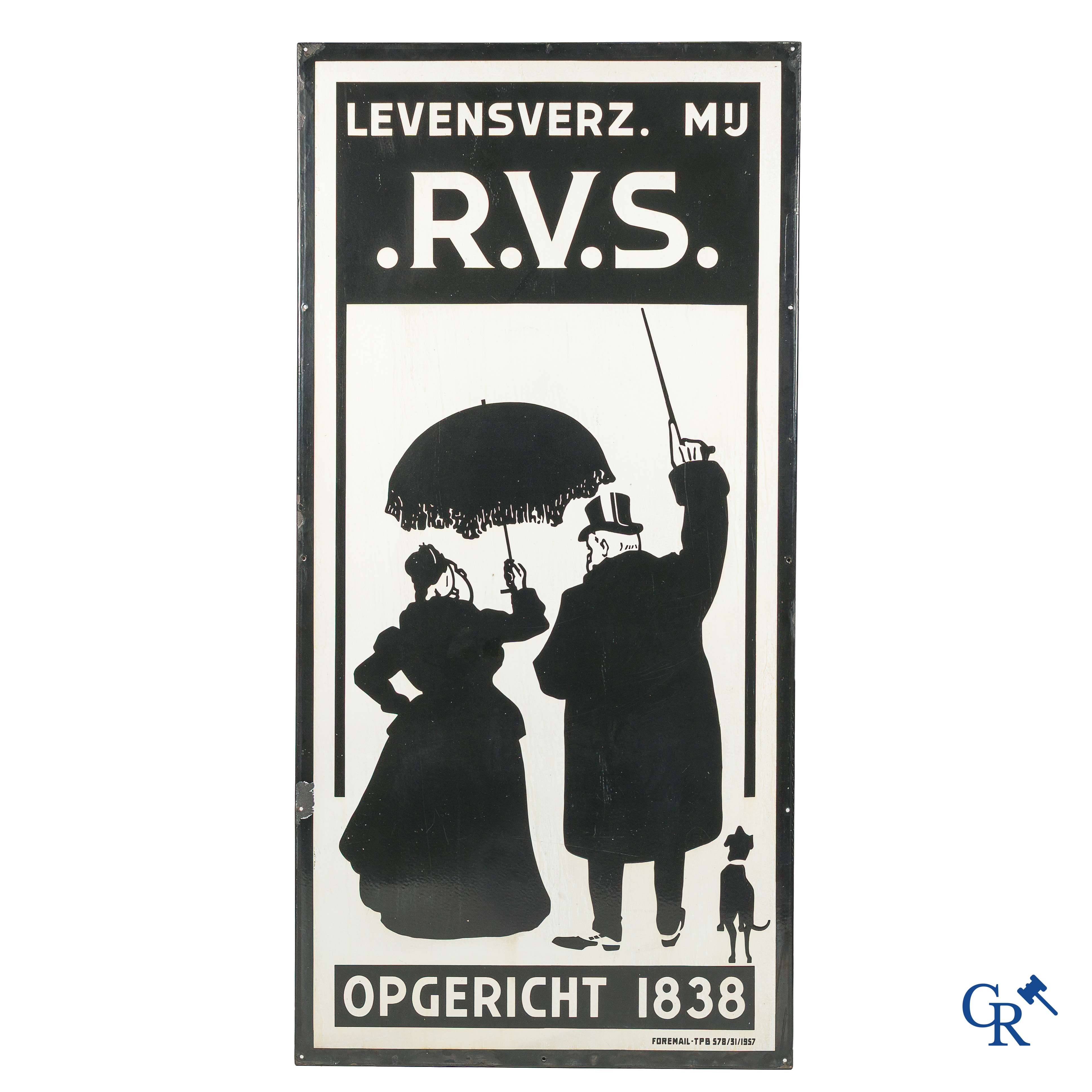RVS, large enamel advertising sign for the Rotterdam Insurance Company. Foremail TPB 578/31/1957.