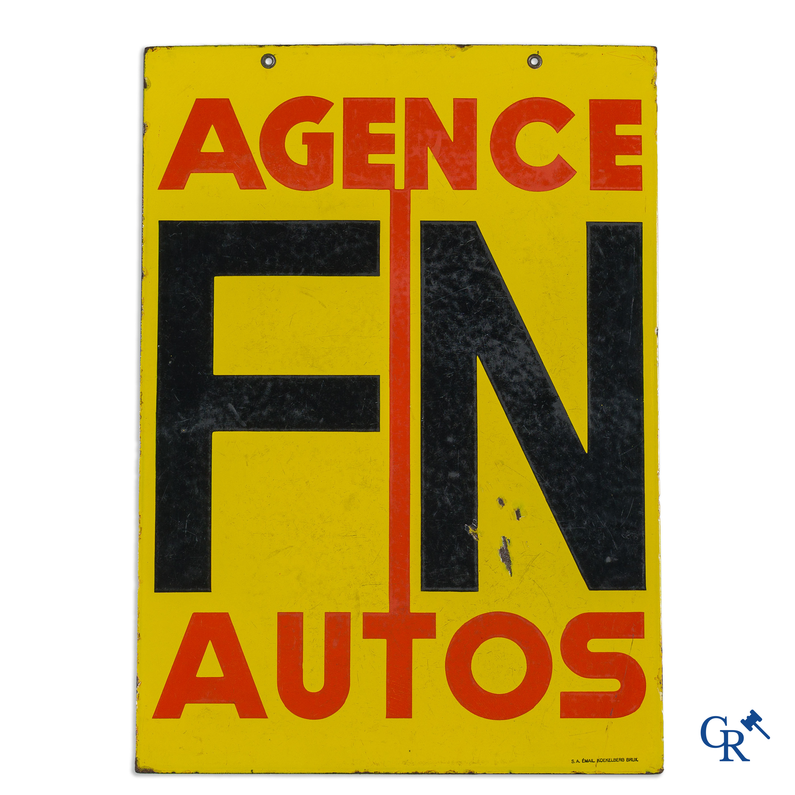 Fabrique Nationale Herstal. Dubbelzijdig emaille uithangbord voor de concessiehouder van auto's FN.