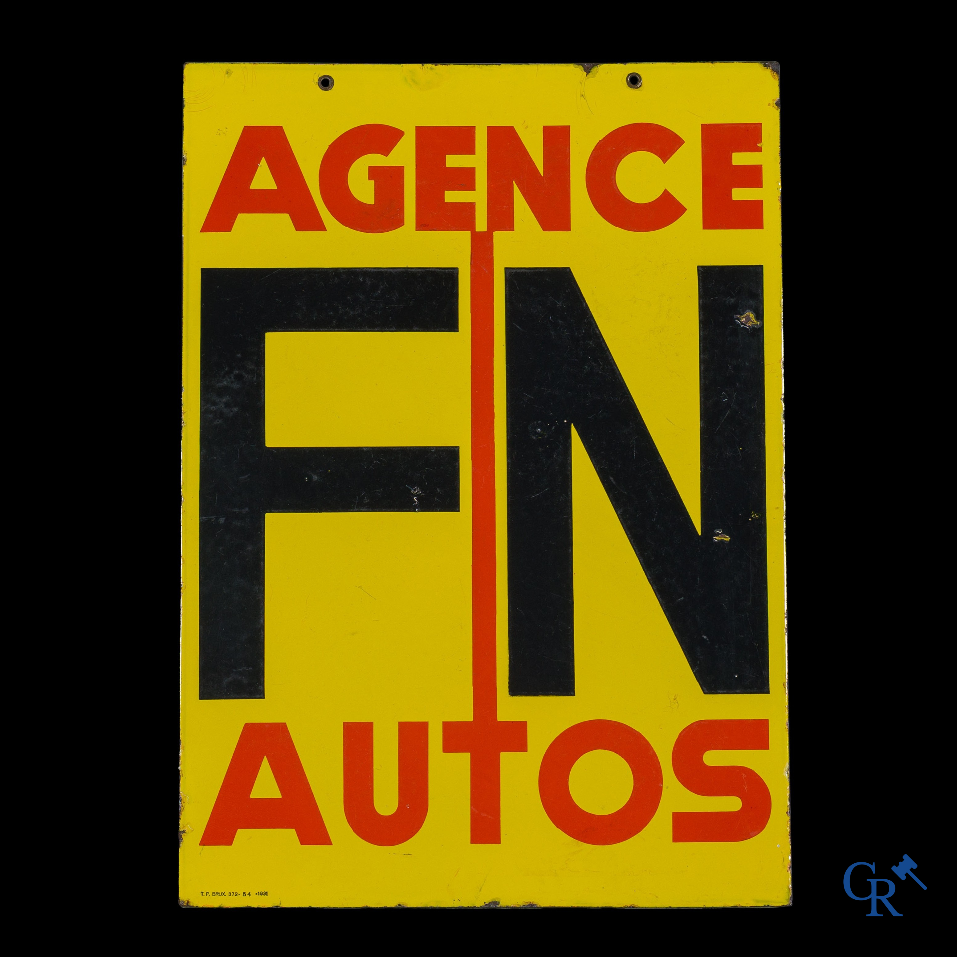 Fabrique Nationale Herstal. Dubbelzijdig emaille uithangbord voor de concessiehouder van auto's FN.