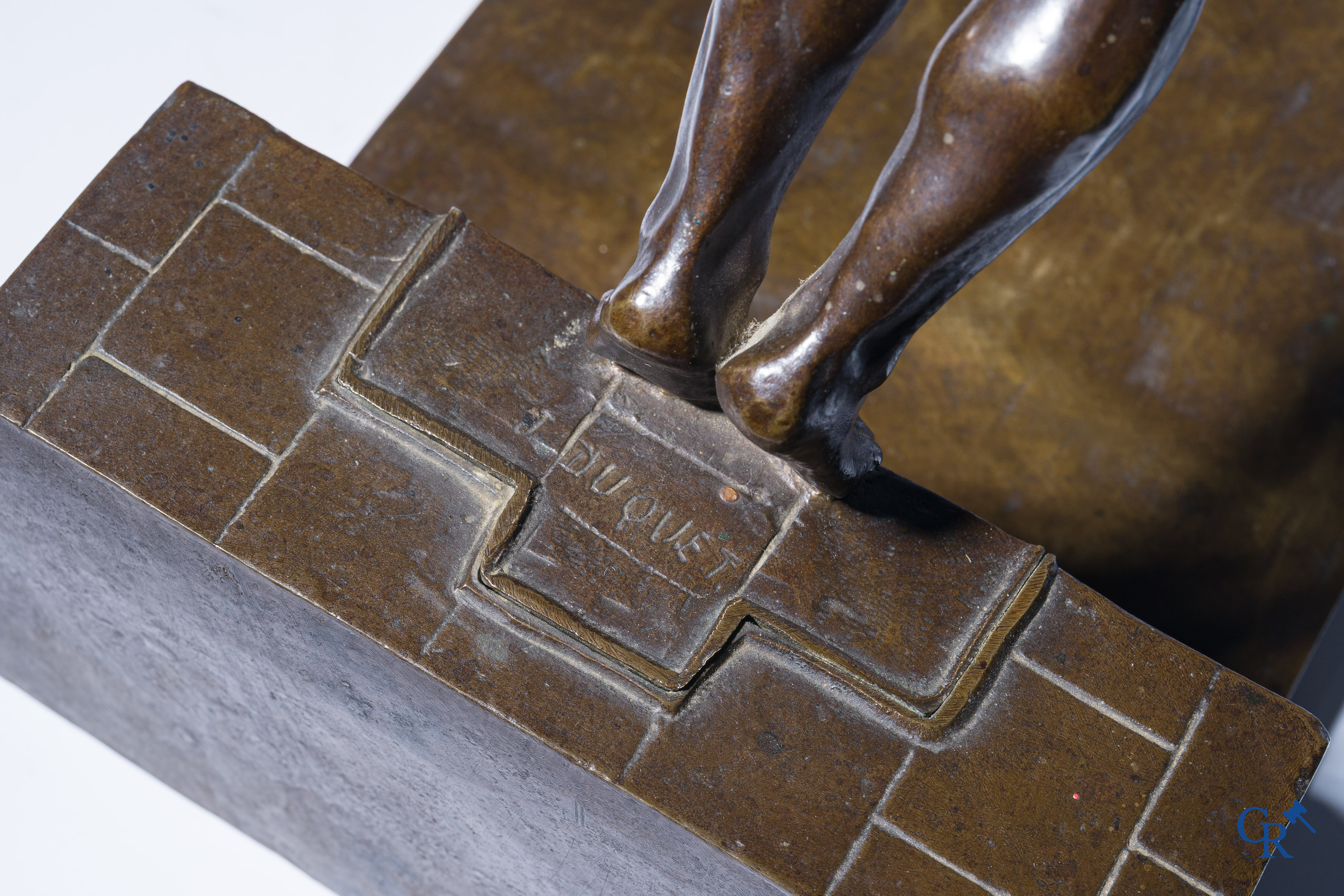 J. Duquet. Art Deco. Bronze statue of a swimmer "The dive" Brown patina. Signed. Circa 1930.