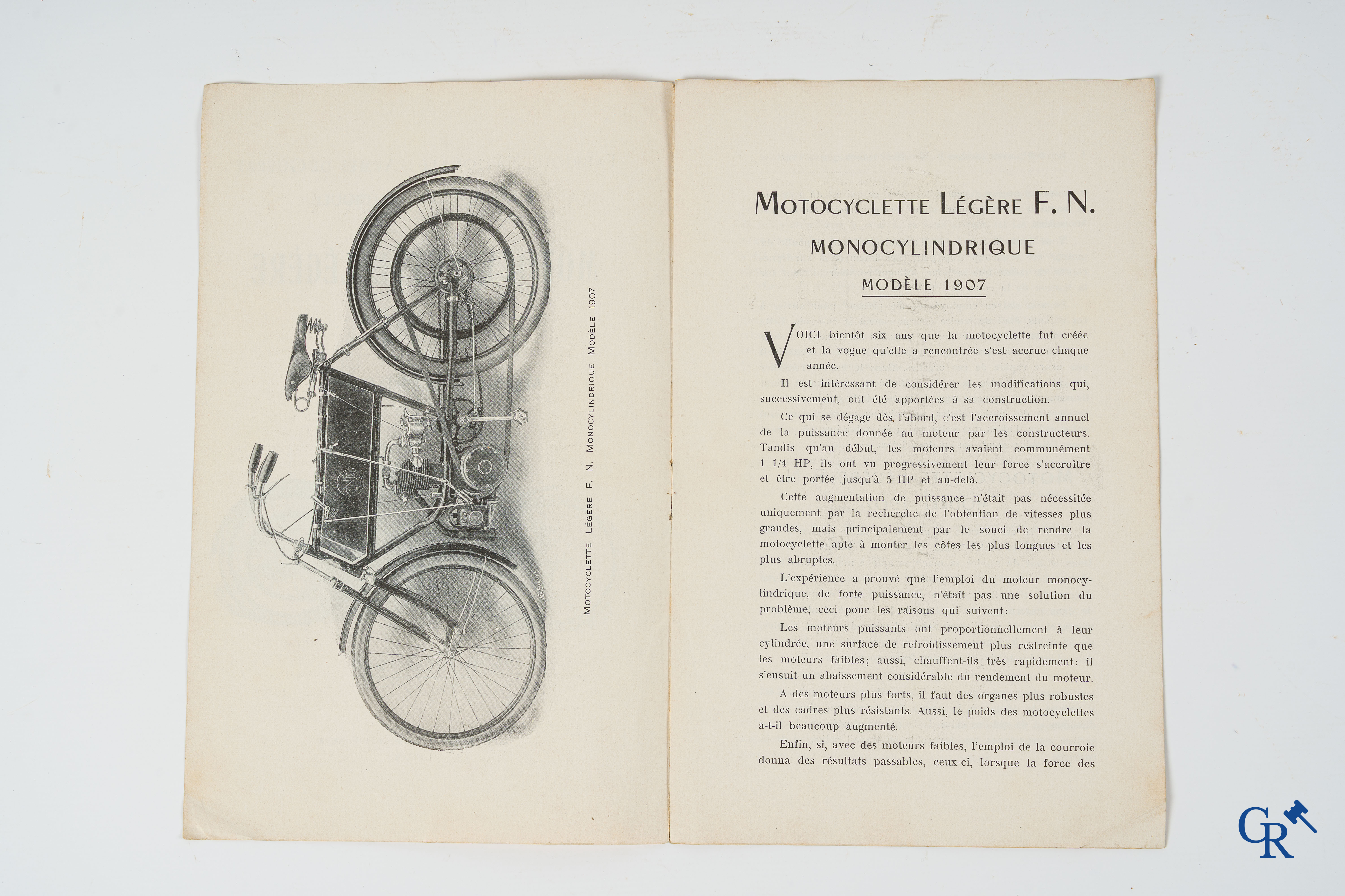 FN. Fabrique Nationale, Liège. Publicity leaflet for the light motorcycles F.N., single-cylinder engine, model 1907.