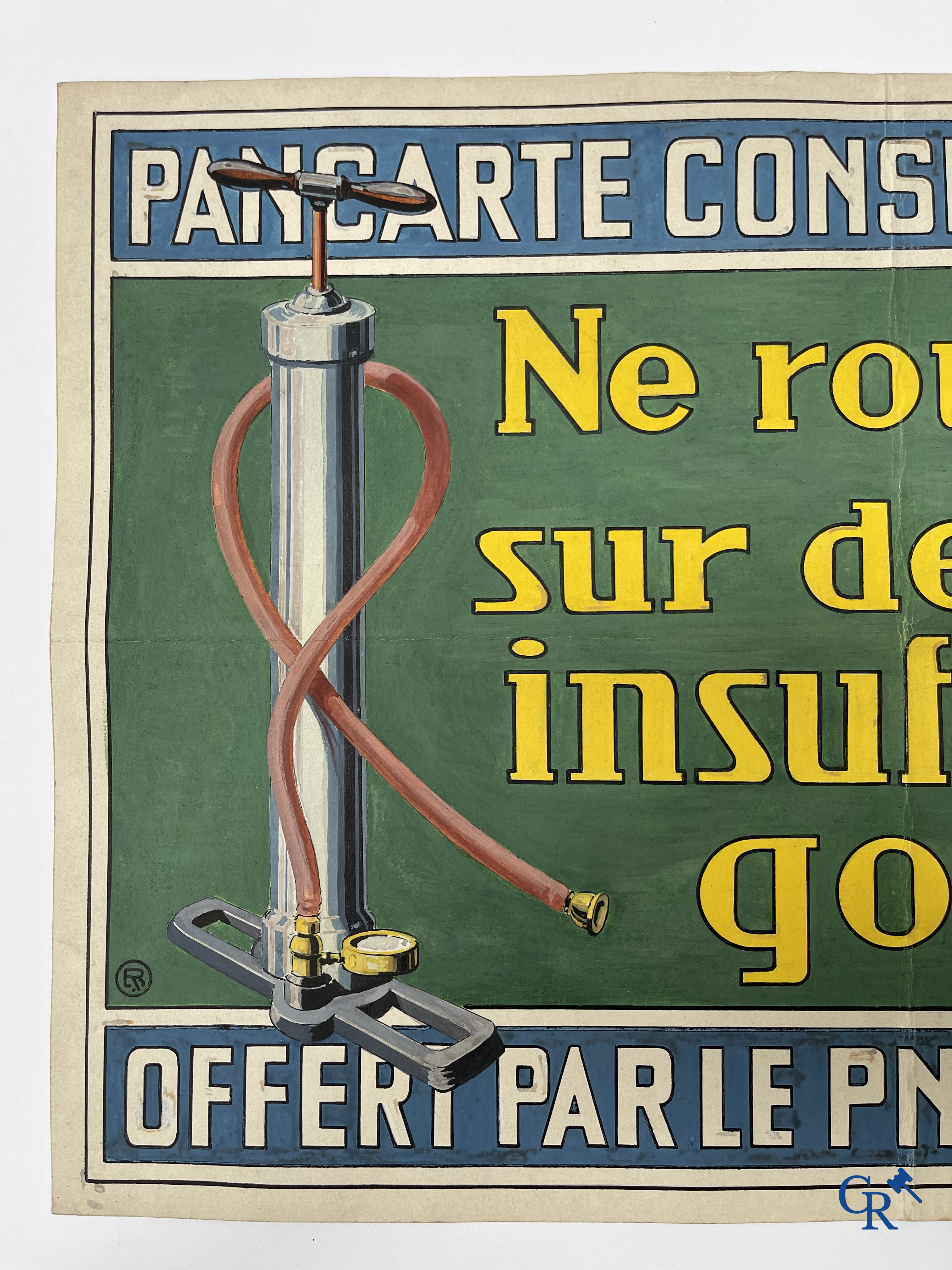 René Boby, een paar voorstelmodellen in gouache voor raadsborden van de Englebert bandenfabriek te Luik. Circa 1930.