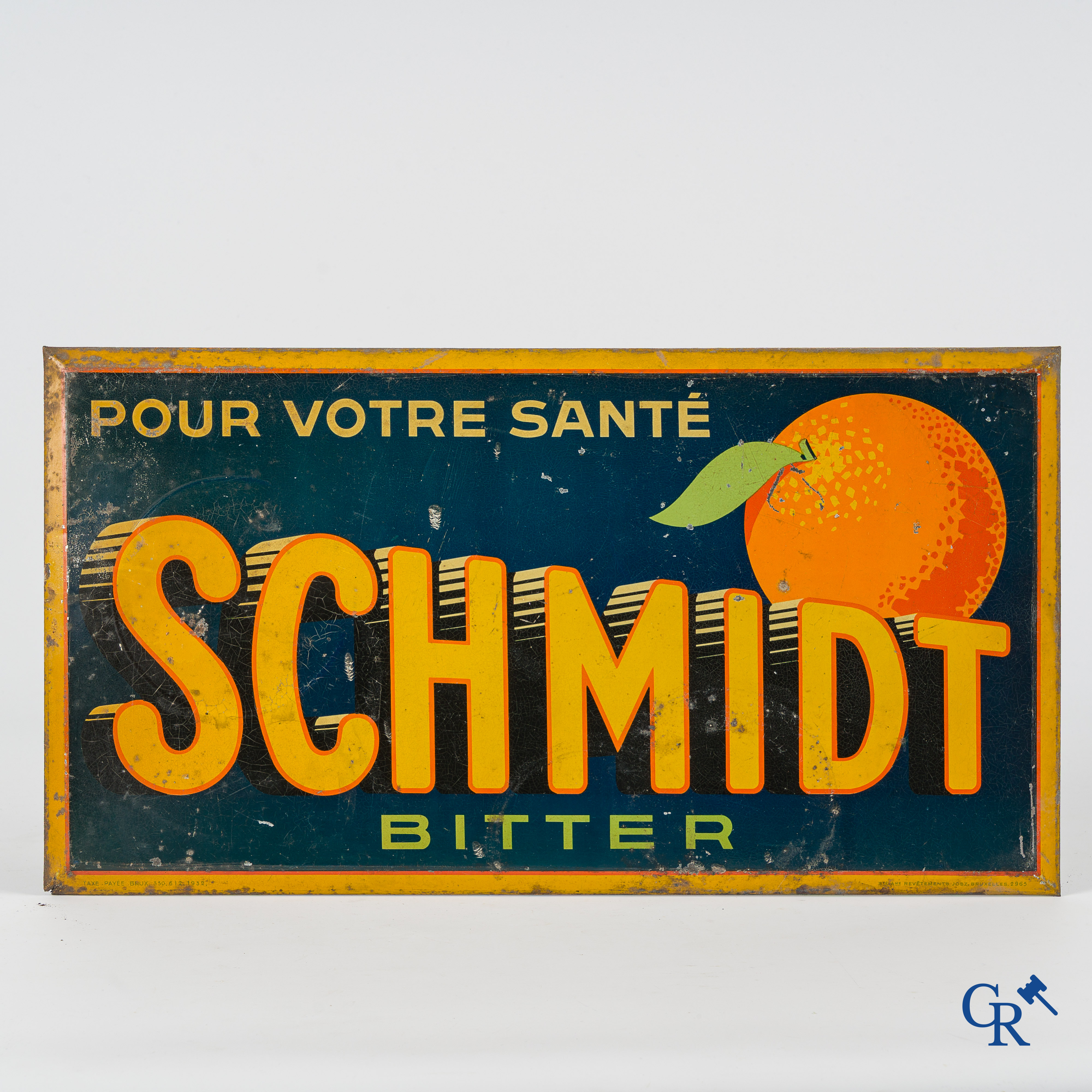 Schmidt Bitter, pour votre santé. Publicity sign on metal. Rare variant from 1932.