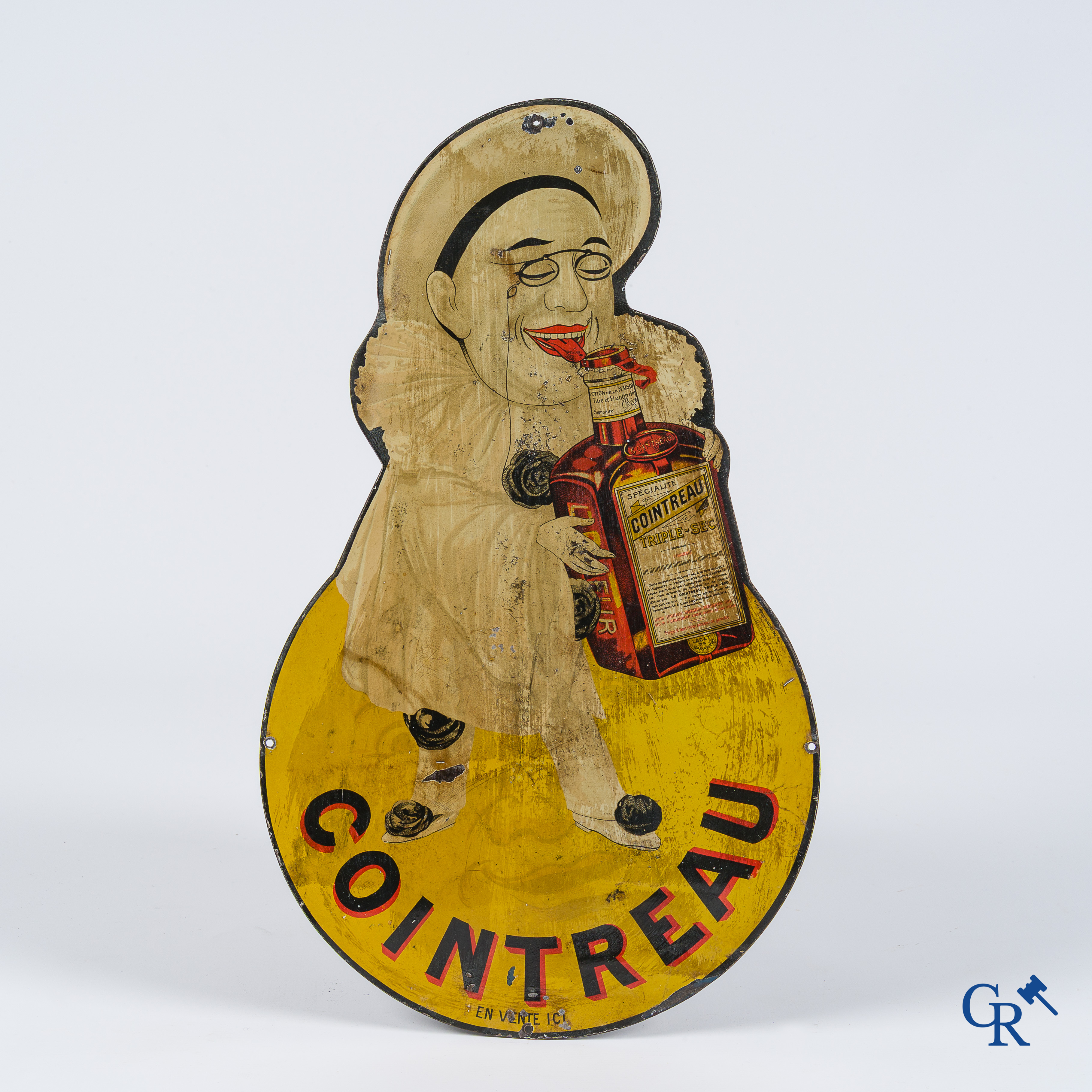 Cointreau. Rare publicity in painted metal with "Pierrot" after a design by Nicolas Francisco Tamango.