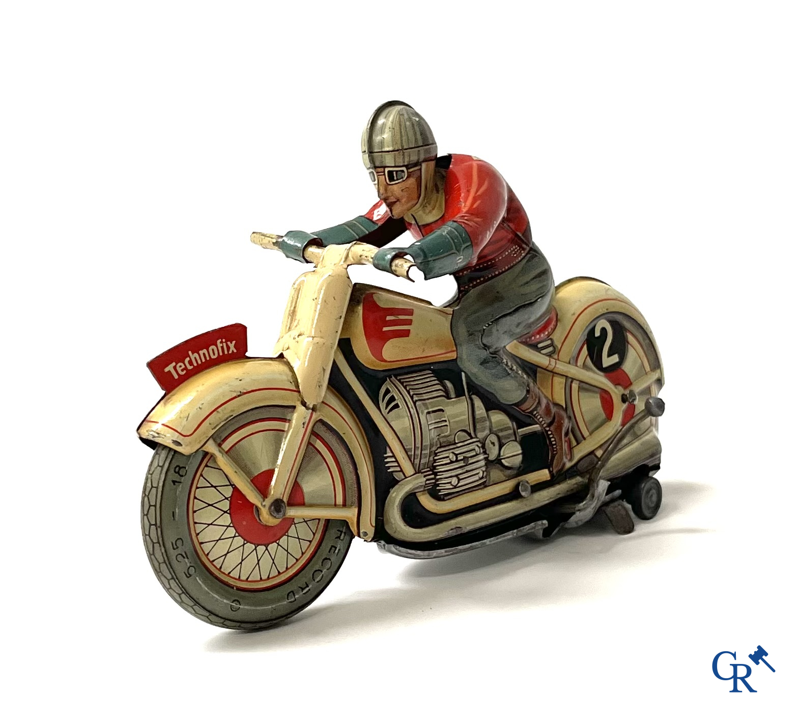 Technofix G.E. 255. Een mechanisch blikken speelgoed motorfiets. Made in U.S. - zone Germany.