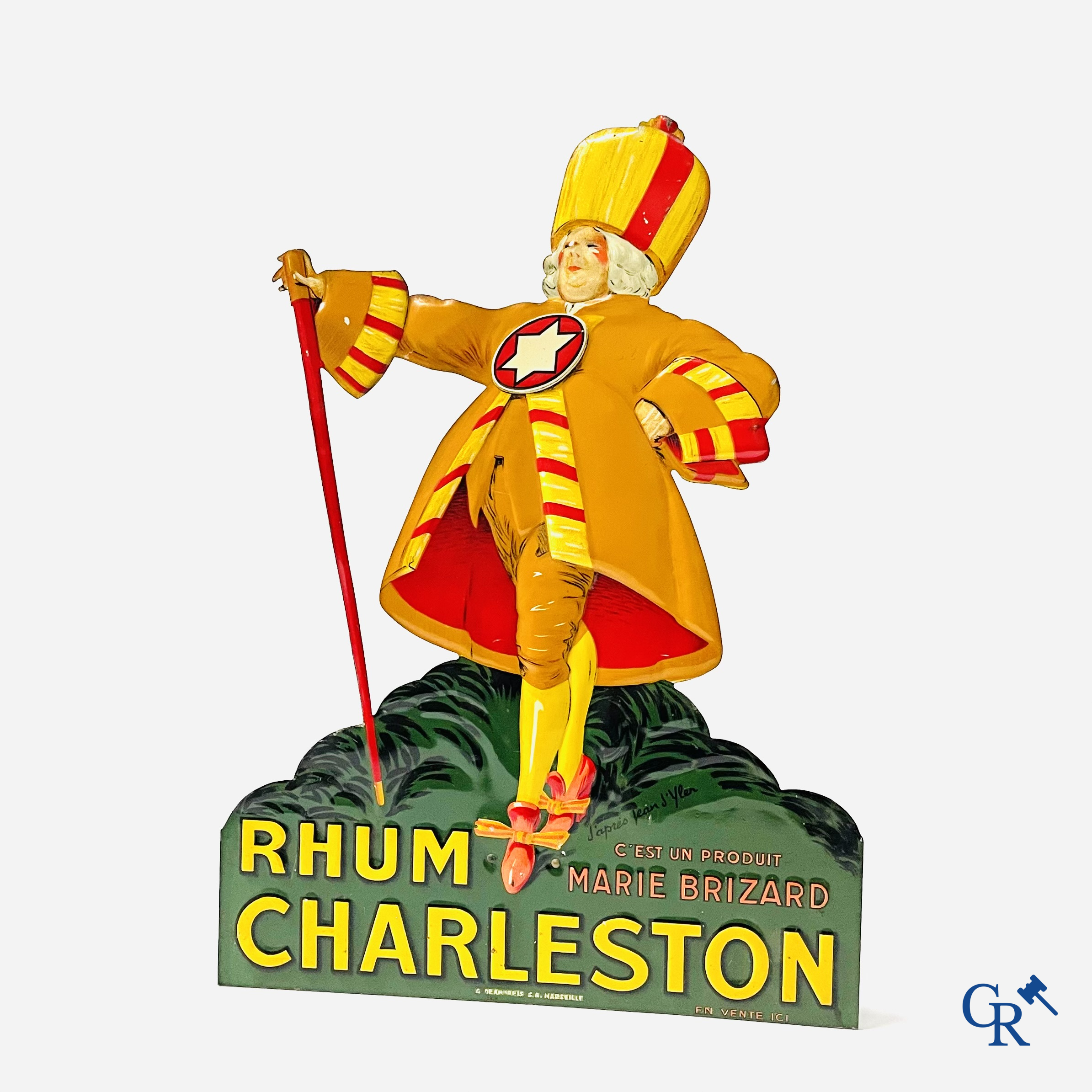 Jean D'Ylen, Publicity in printed metal for Rhum Charleston by Marie Brizard. 1930's