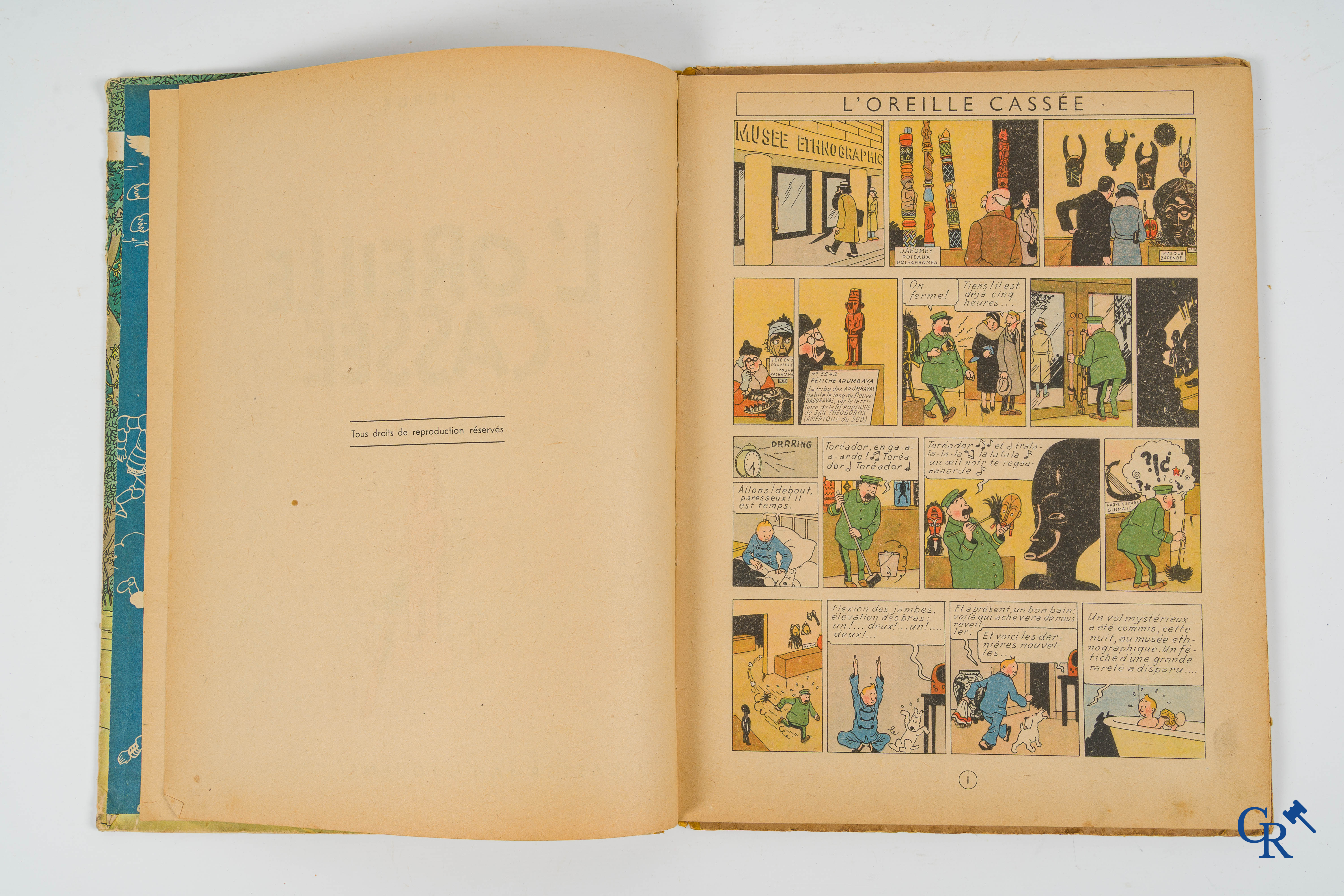 Hergé. Kuifje. Les aventures de Tintin. L'oreille cassée. Comic strip. Casterman. Imprimé en Belgique.