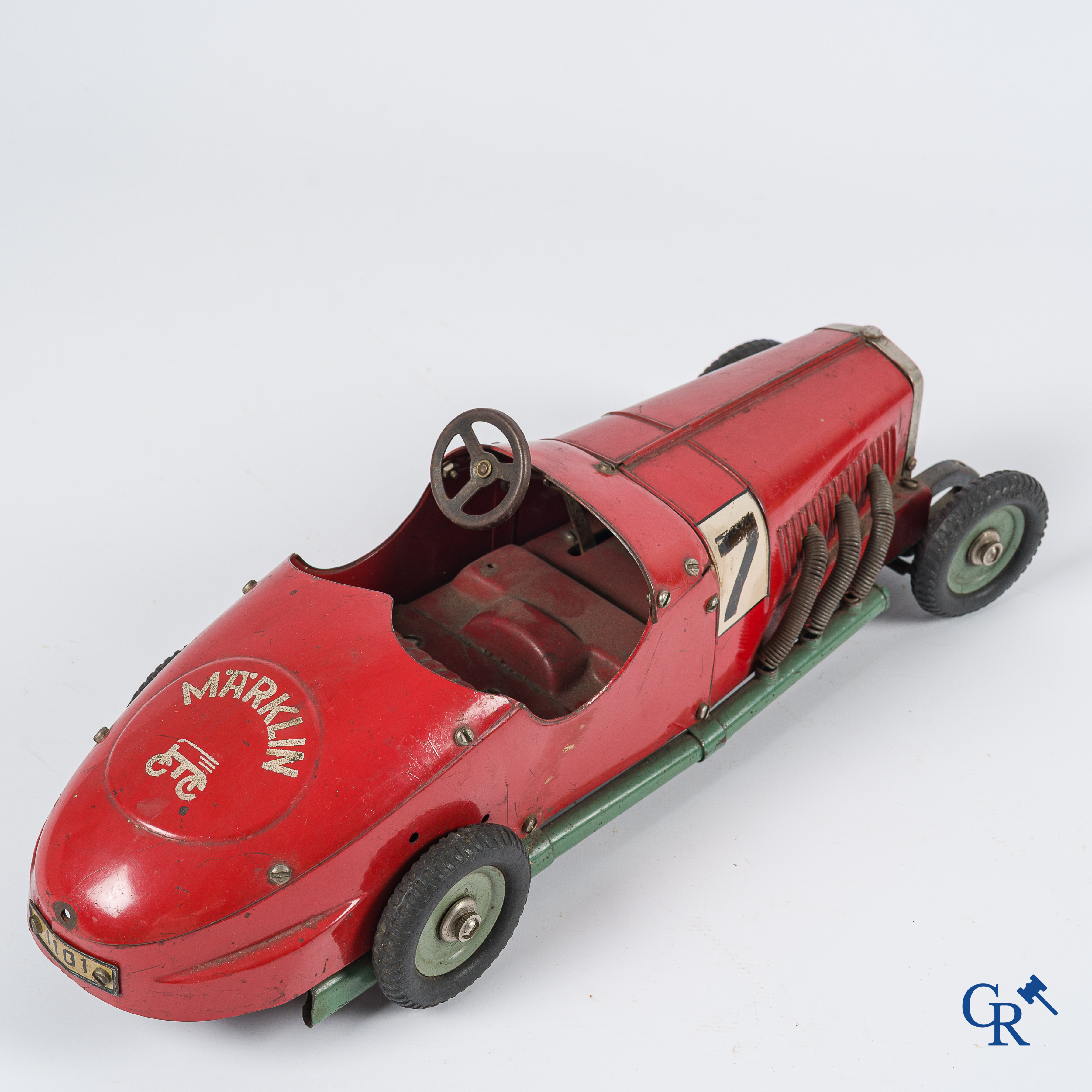 Märklin. Old toys. Original wind-up Mercedes model car in painted tin. 1930's.