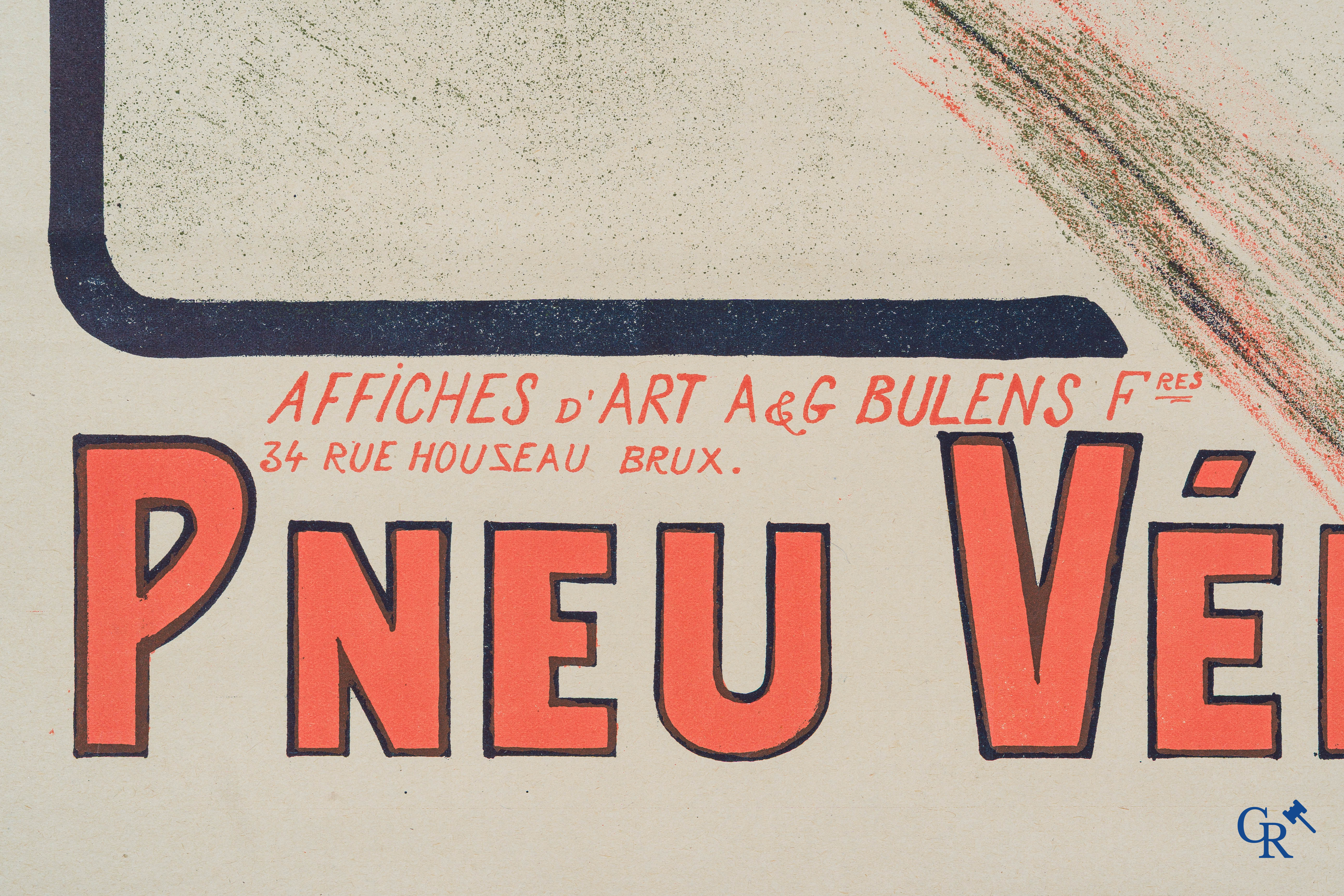 Pneu Vélo Michelin. Poster for bicycle tires Michelin. Rare Belgian edition. Bulens Frères Bruxelles. Circa 1920.