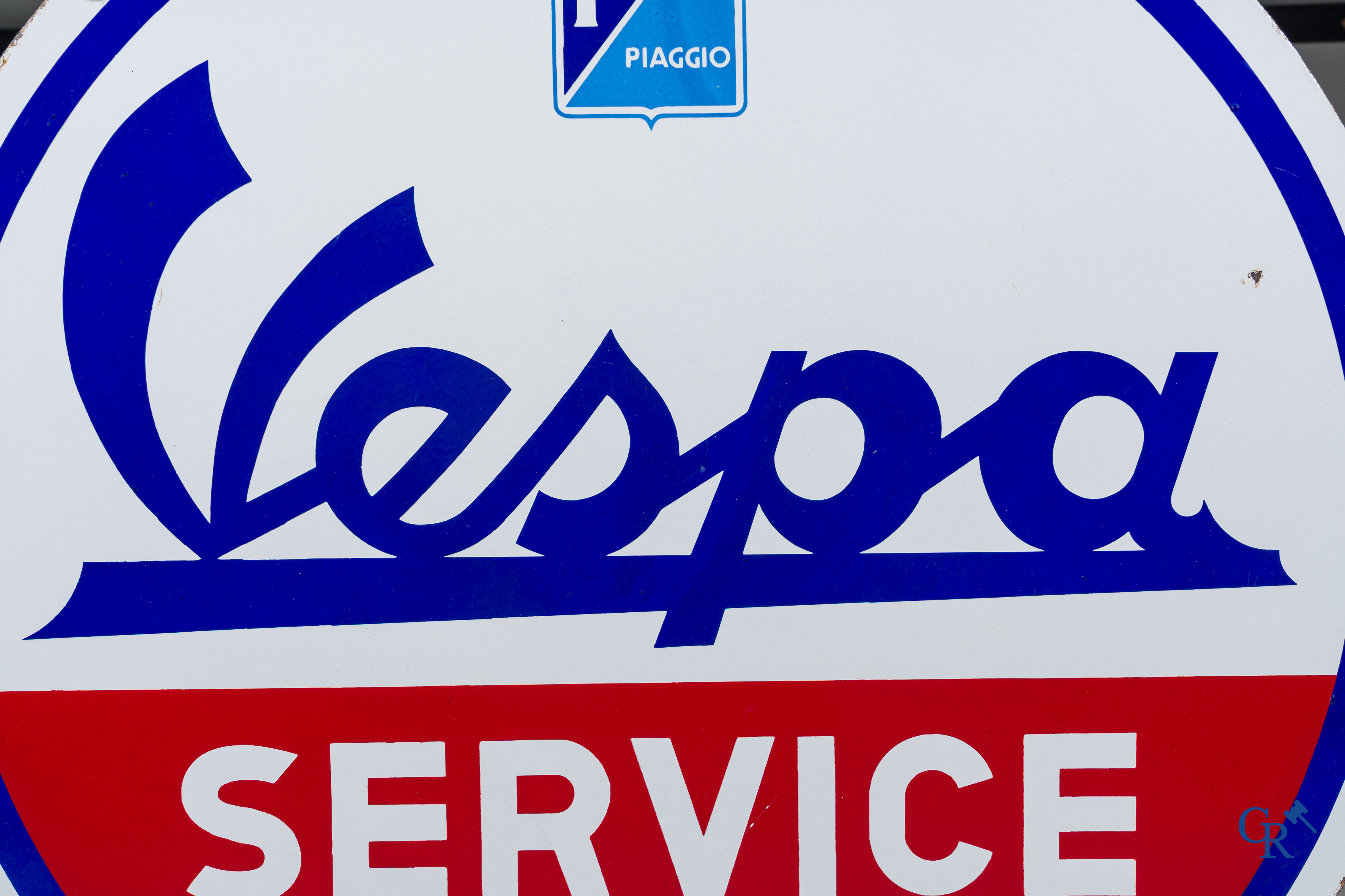 Vespa, enamel advertising sign for Vespa Piaggio scooters, rare Belgian version. J. Crahait-Gosselies 1955.