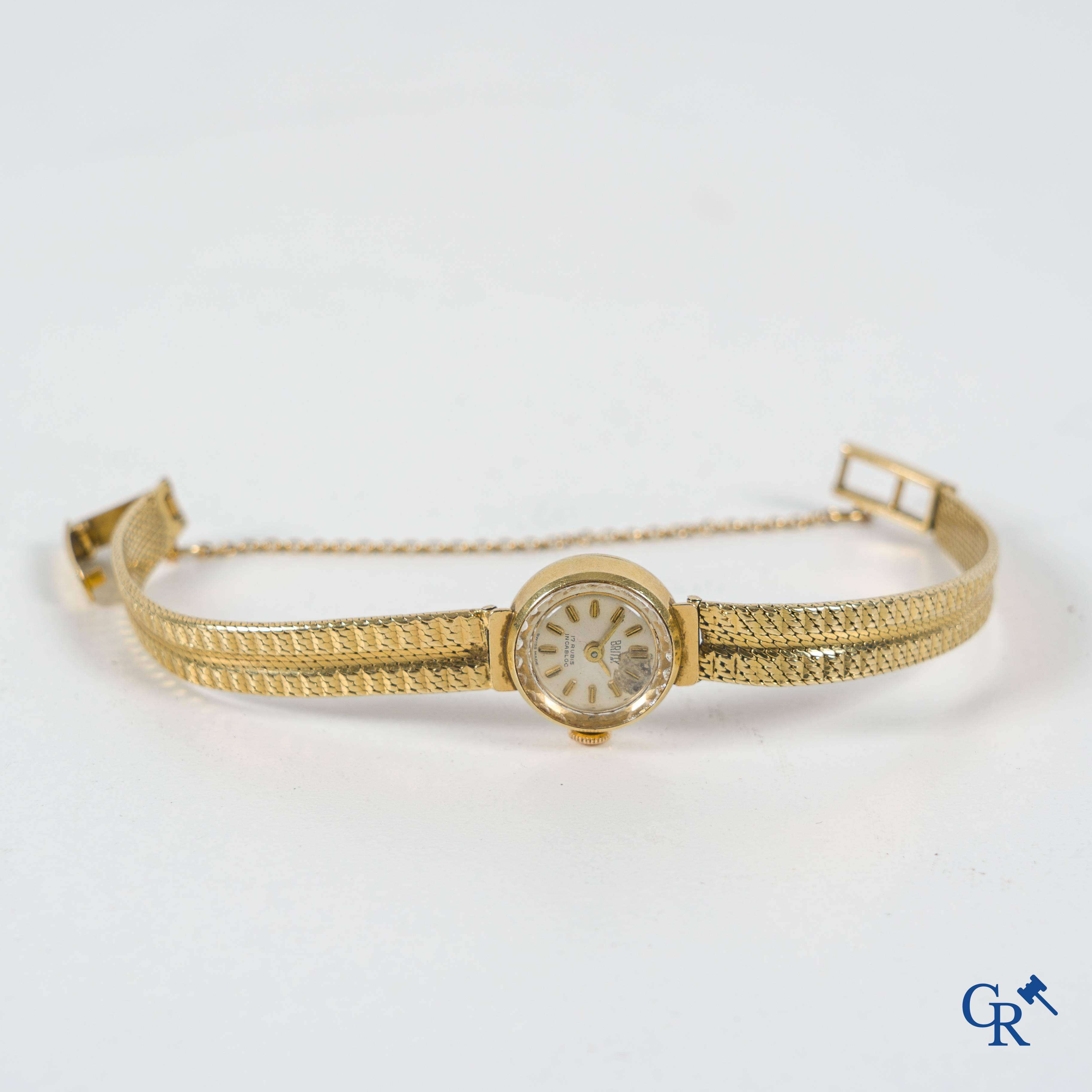 Montres, une montre bracelet femme Britix en or jaune 750°/00. Travail Suisse.