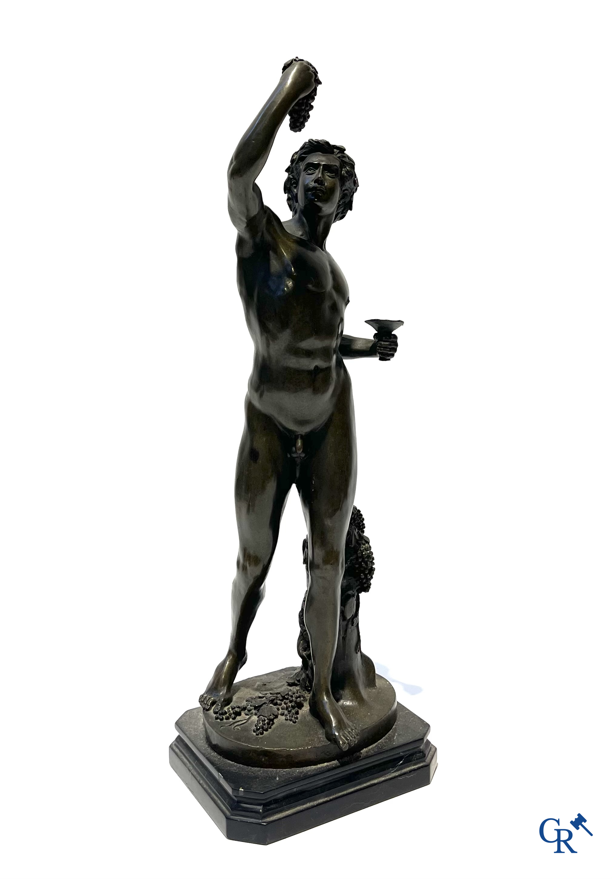 3 bronze statues after the antiques on a marble base. 20th century.