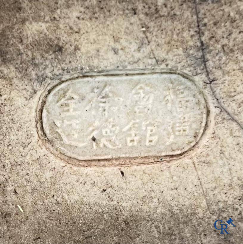 Asian Art, Chinese porcelain. A Chinese famille rose figure of a Buddha with a seal mark. 19th century.