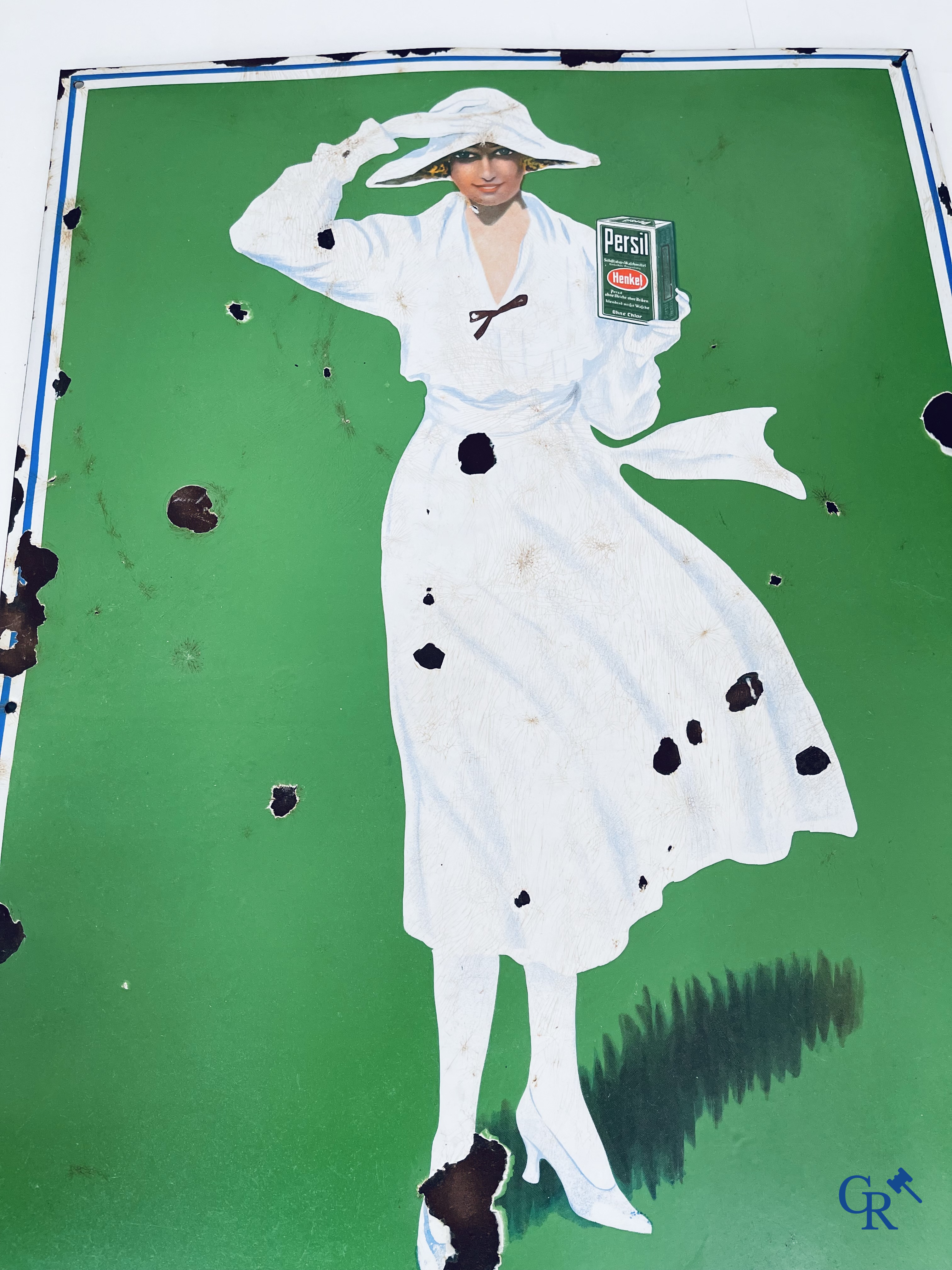 Persil, Groot emaille reclamebord met "De Weibe Dame" naar een ontwerp uit 1922 door Kurt Heiligenstaedt.