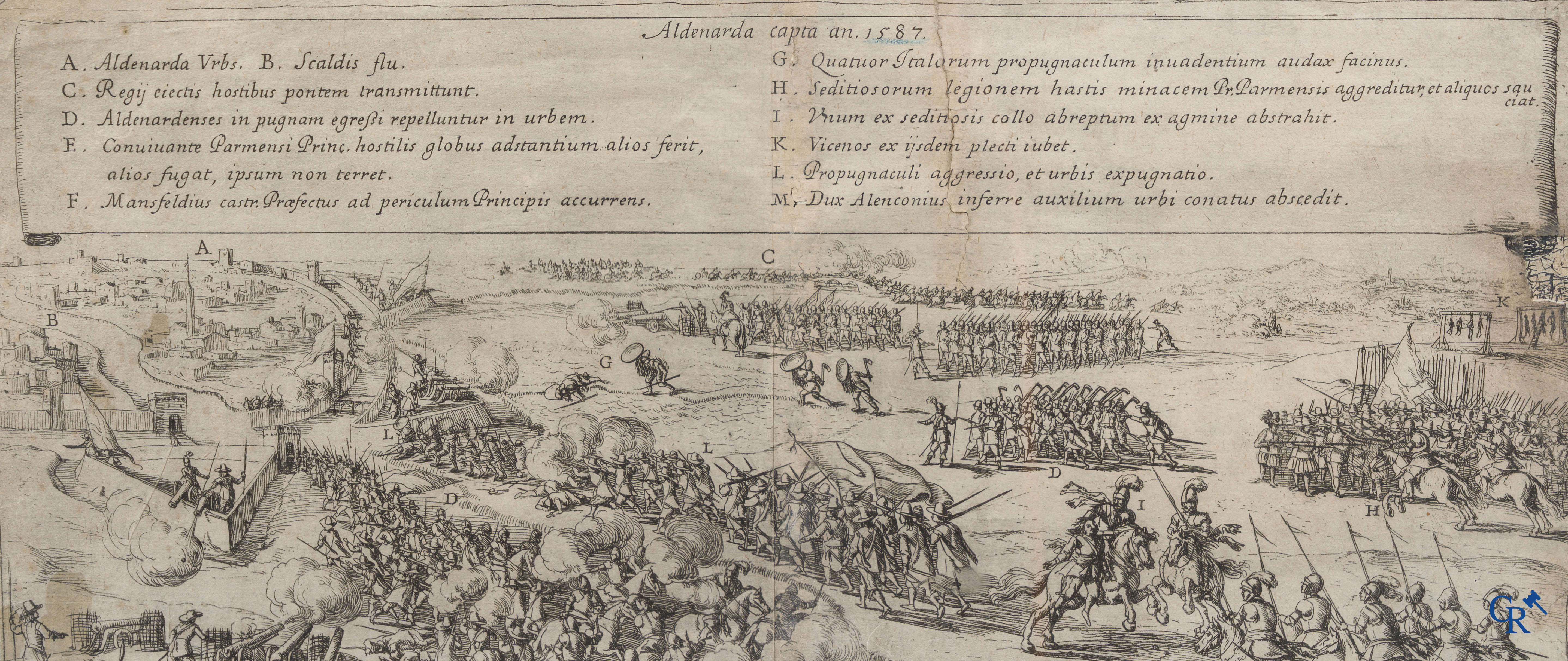 Oudenaarde, 7 antique maps, including battle plans, city and wall plans, etc. 17th-18th century.
