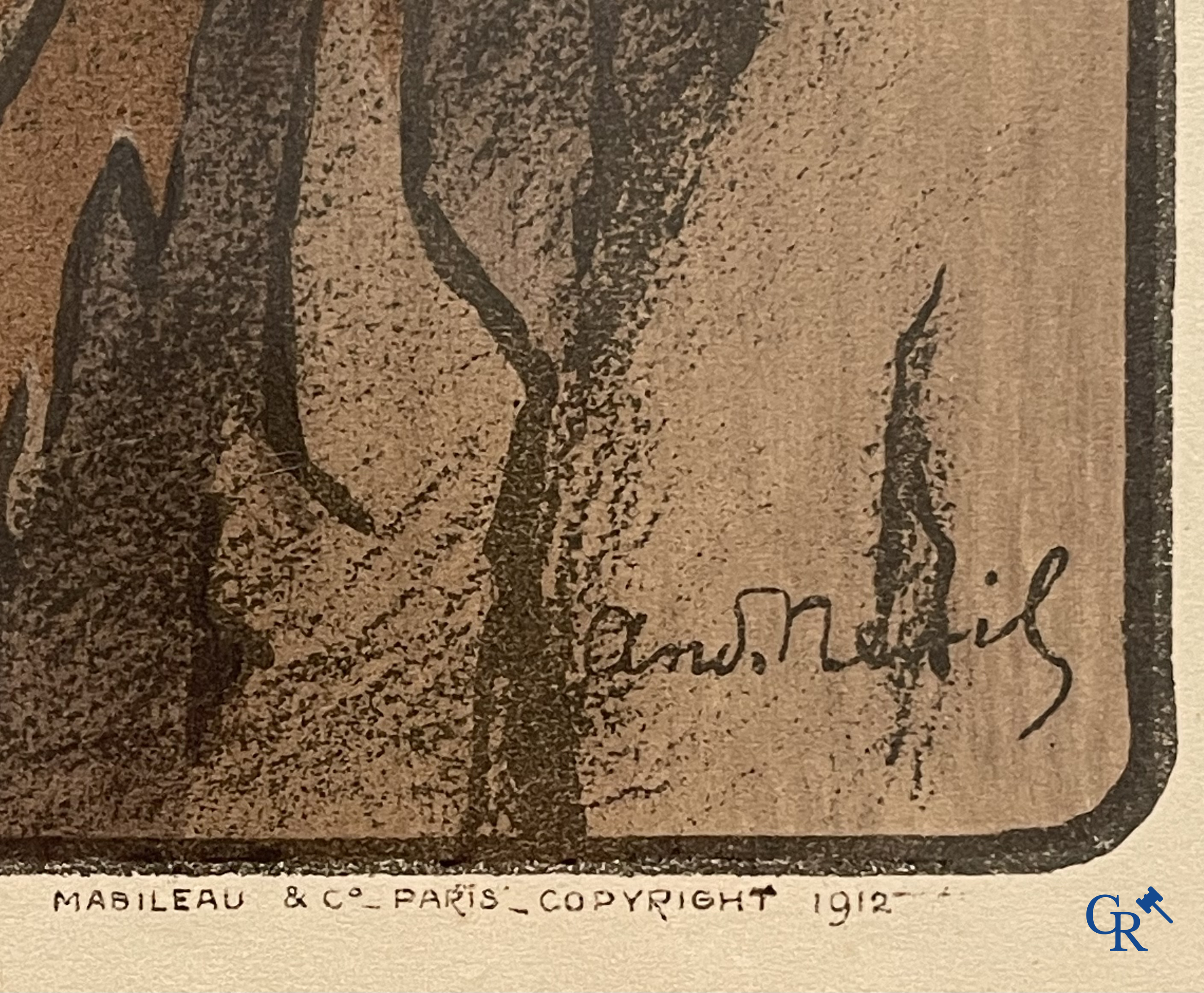 André Nevil, L'équipe "La Licorne" dans le Tour De France 1912. Colour lithography. Mabileau & Comp. Paris 1912.