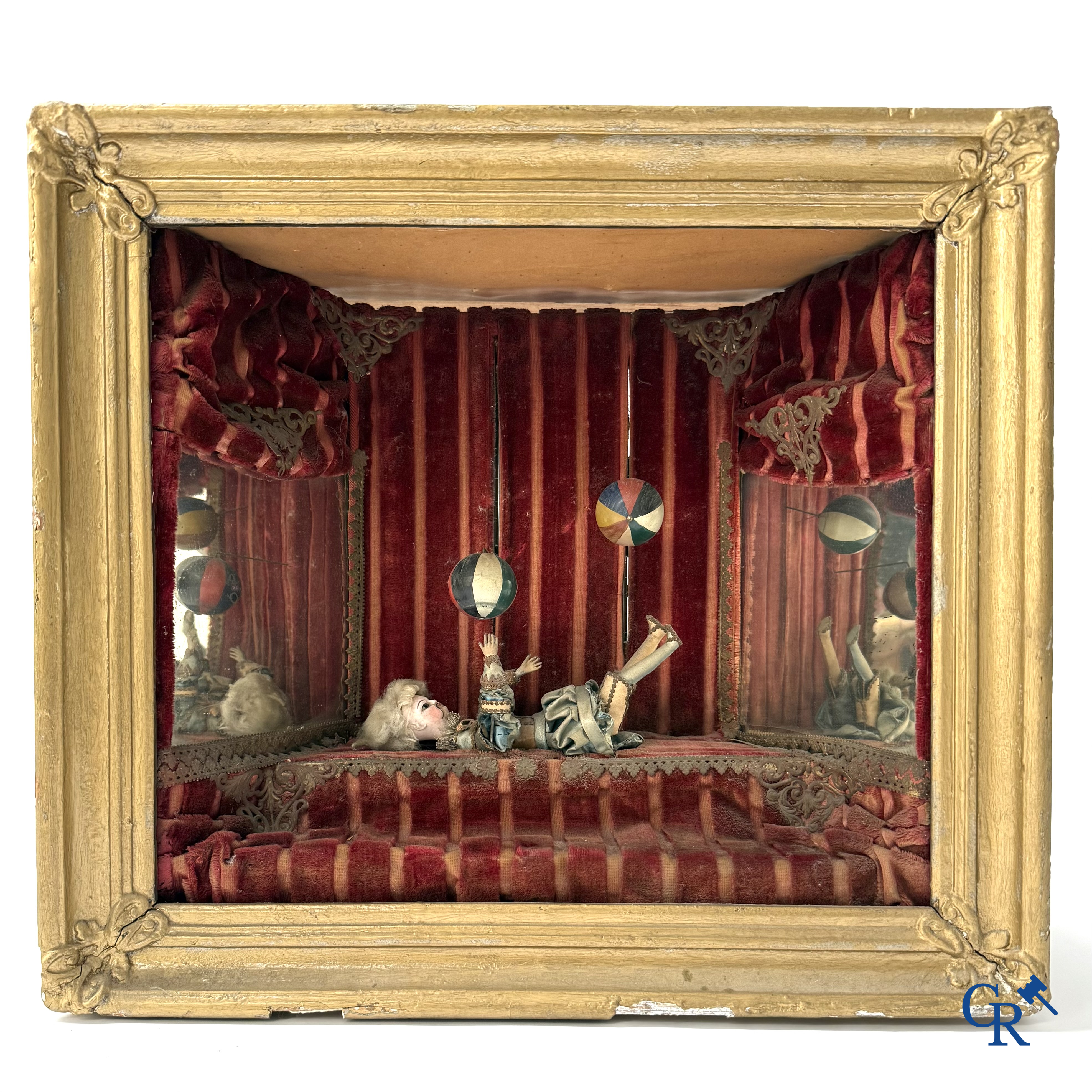 Phalibois, zeldzaam mechanisch geanimeerd diorama met jonglerende acrobaat. Frankrijk circa 1875.