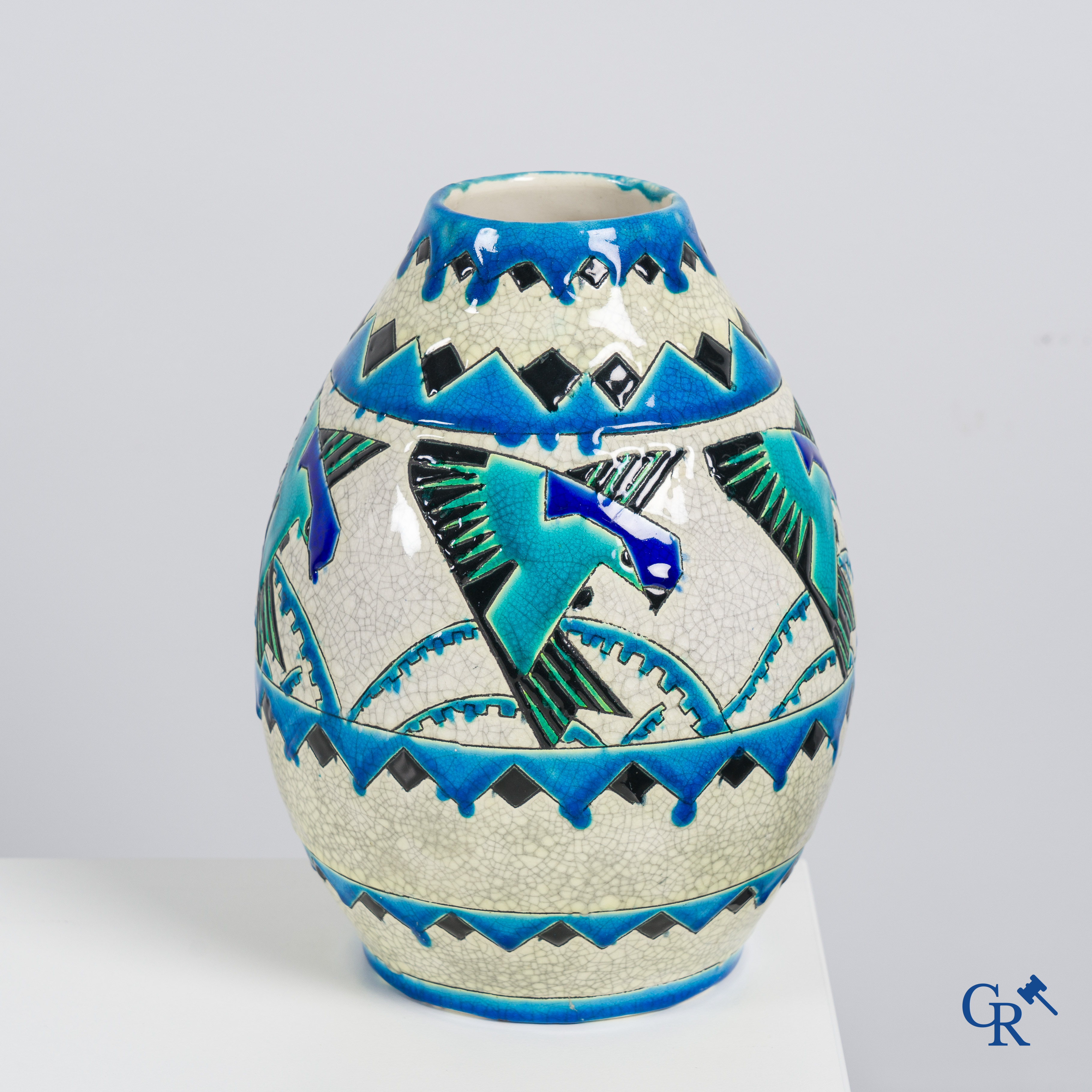 Keramis, Boch-La Louvière, Charles Catteau: Vase Art Déco en glaçure craquelée. Décor 1288.