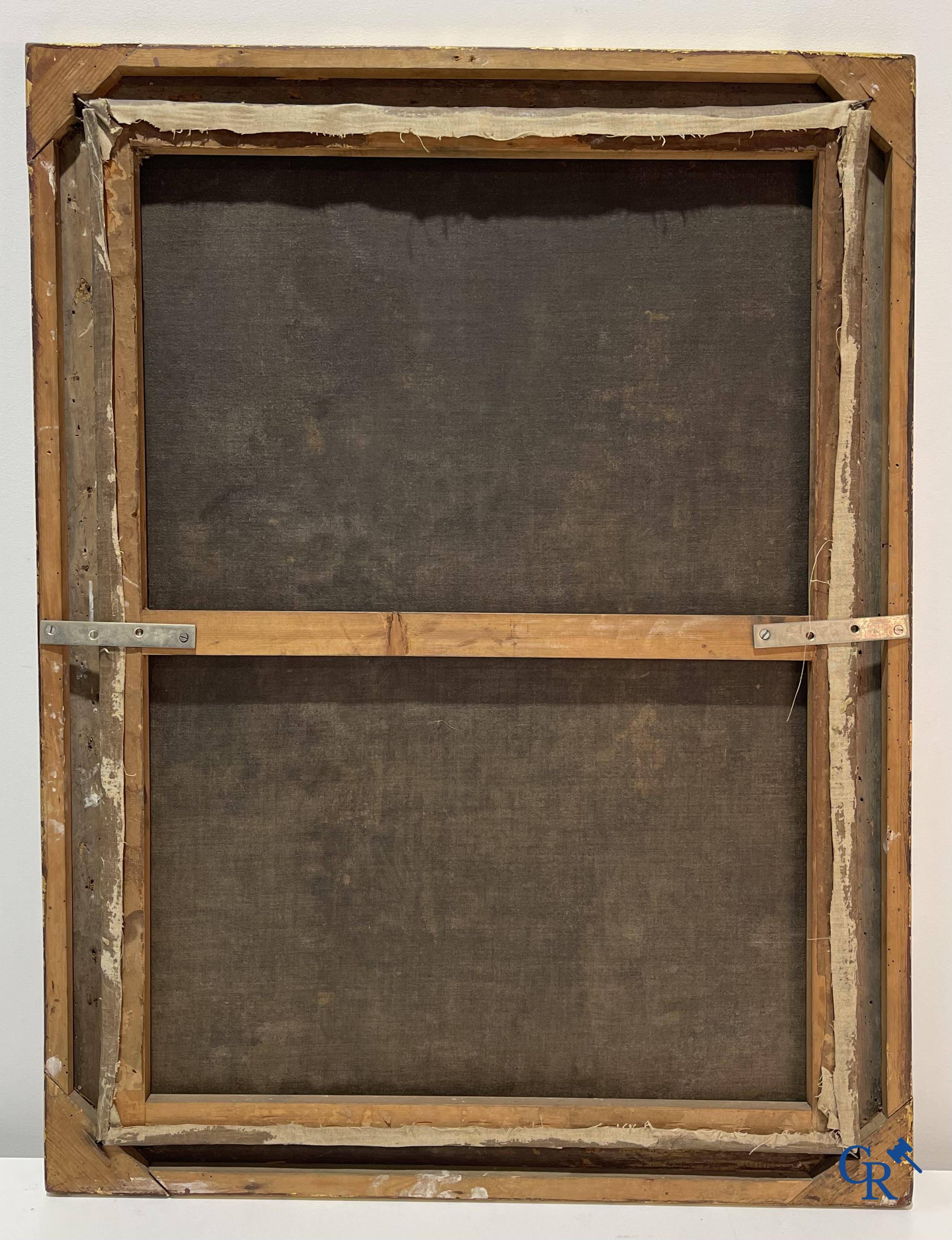 Religious painting, Saint Catherine with angel, oil on canvas 18th century.