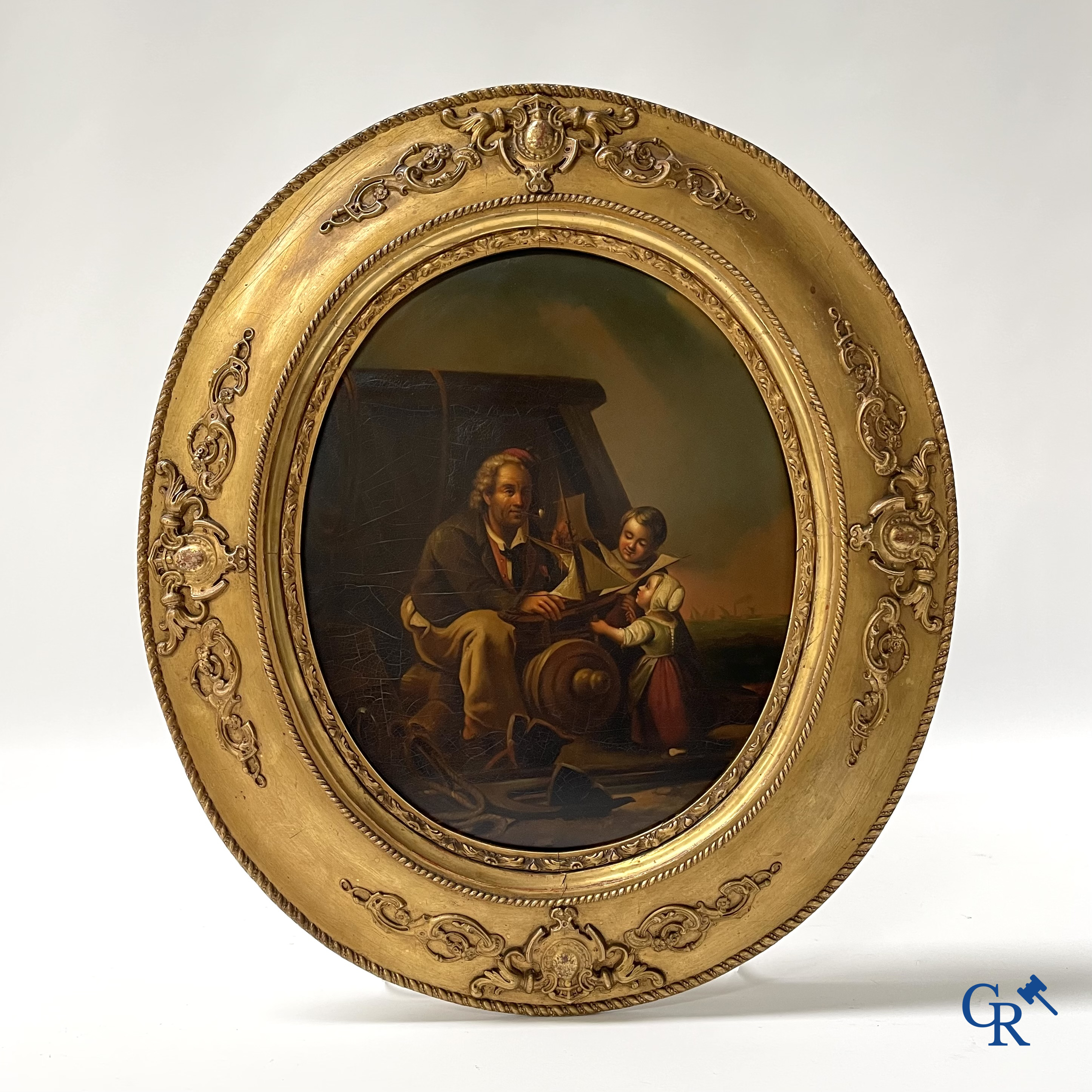 Pendant, a pair of paintings, oil on metal. "The young soldier" and "The young sailors". 19th century.