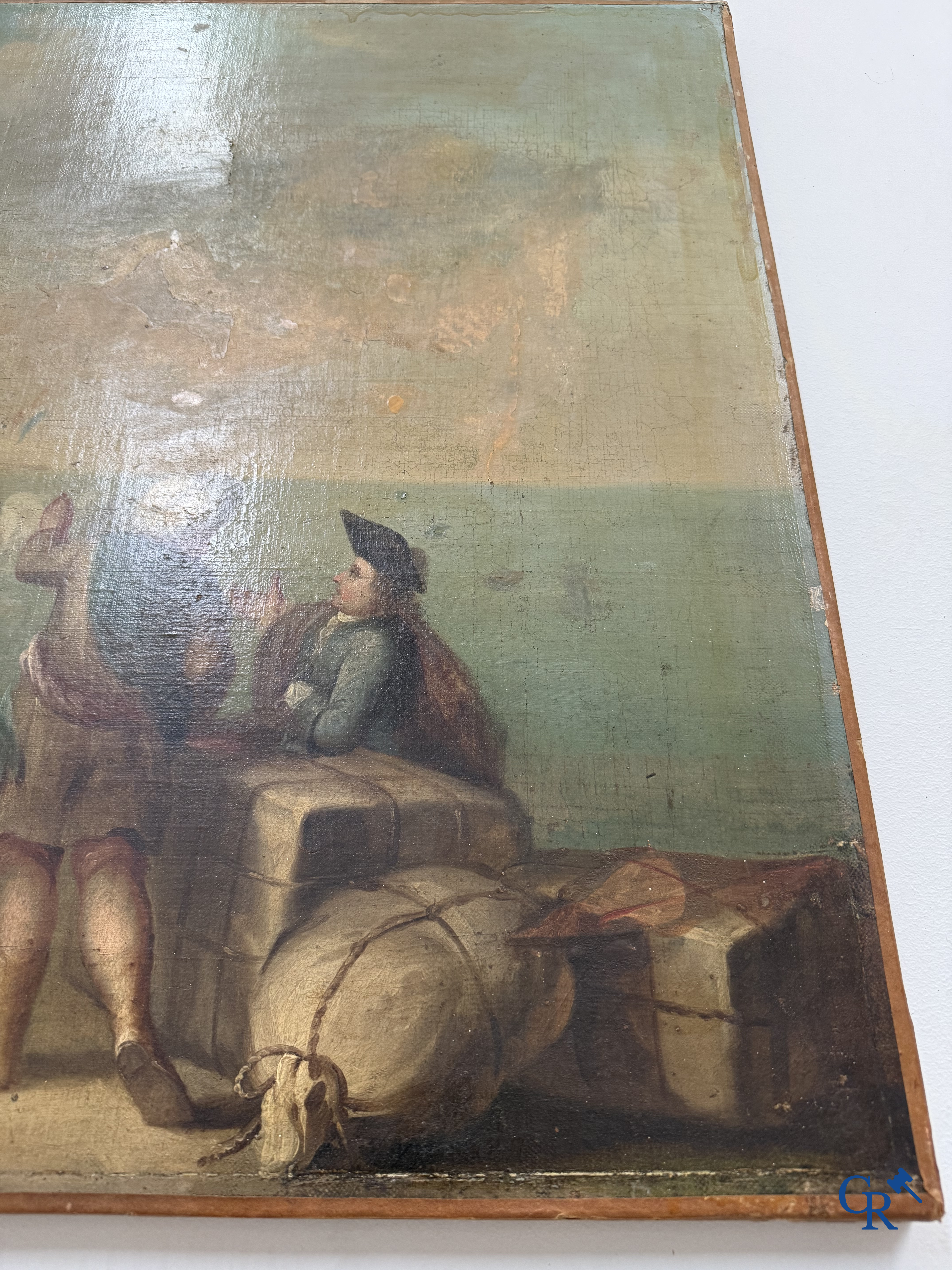 Painting. Harbour view with a Dutch flagship. Oil on canvas, 18th century.