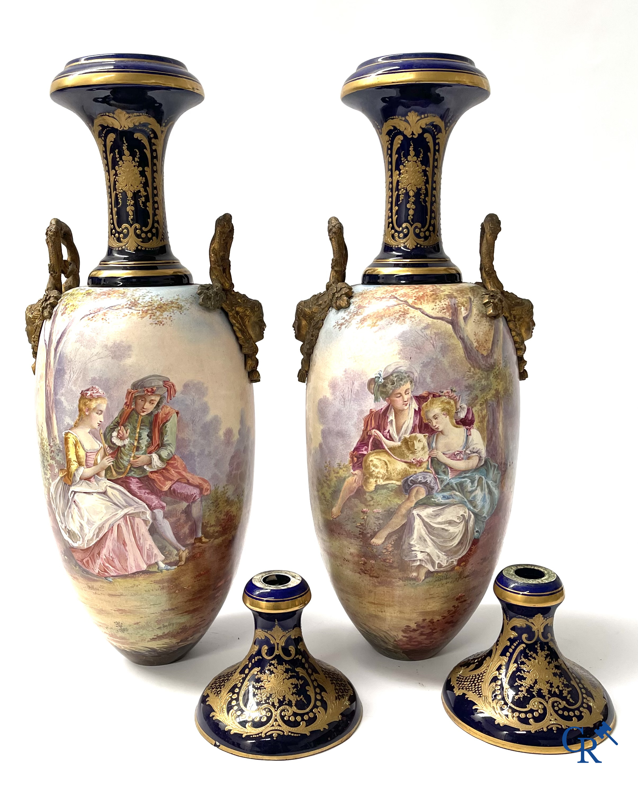 Sèvres, a large lot of Sèvres porcelain with bronze frames. Not mounted. Circa 1900.
