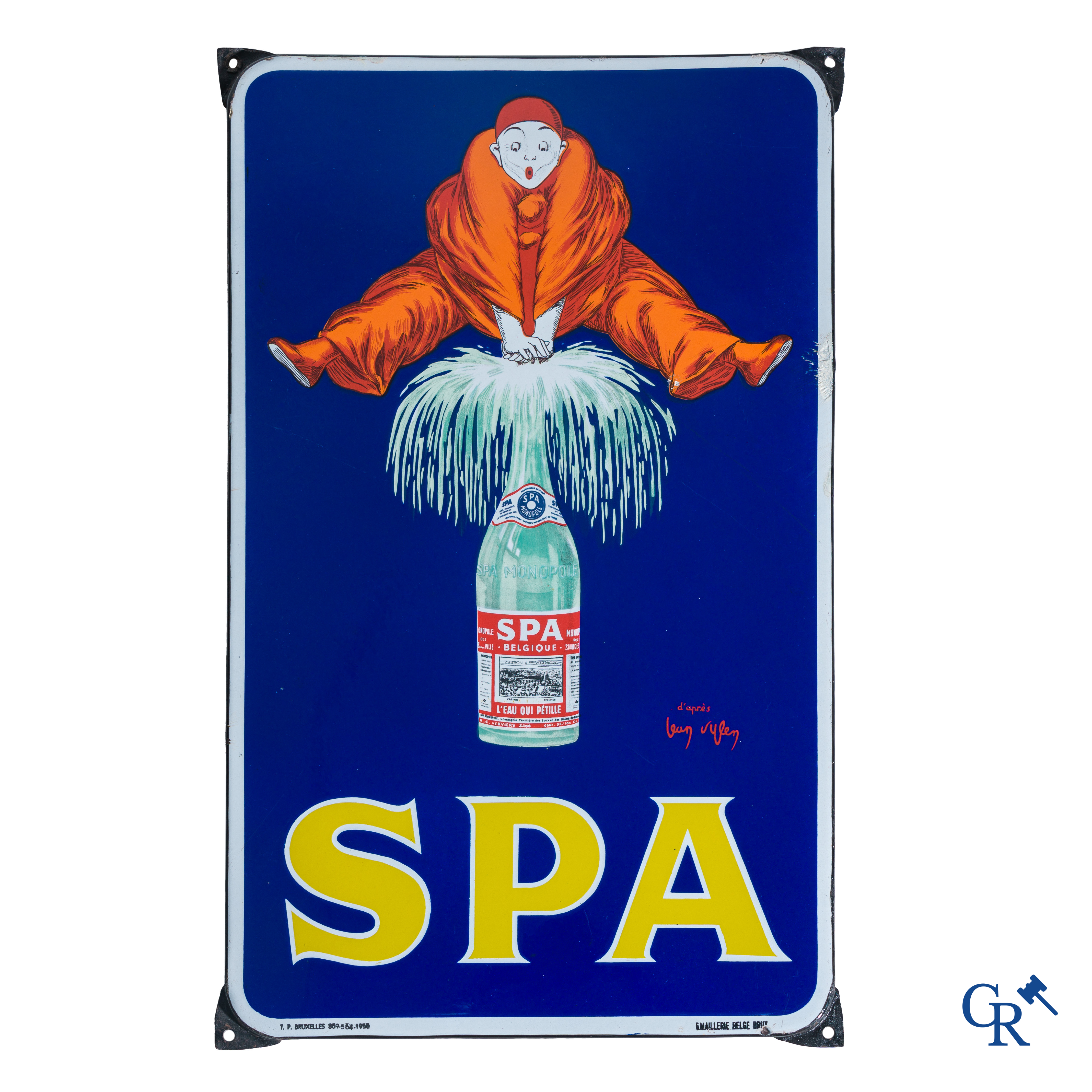 Spa, enamel advertising sign with Pierrot designed by Jean d 'Ylen. Emaillerie Belge Bruxelles 1956.