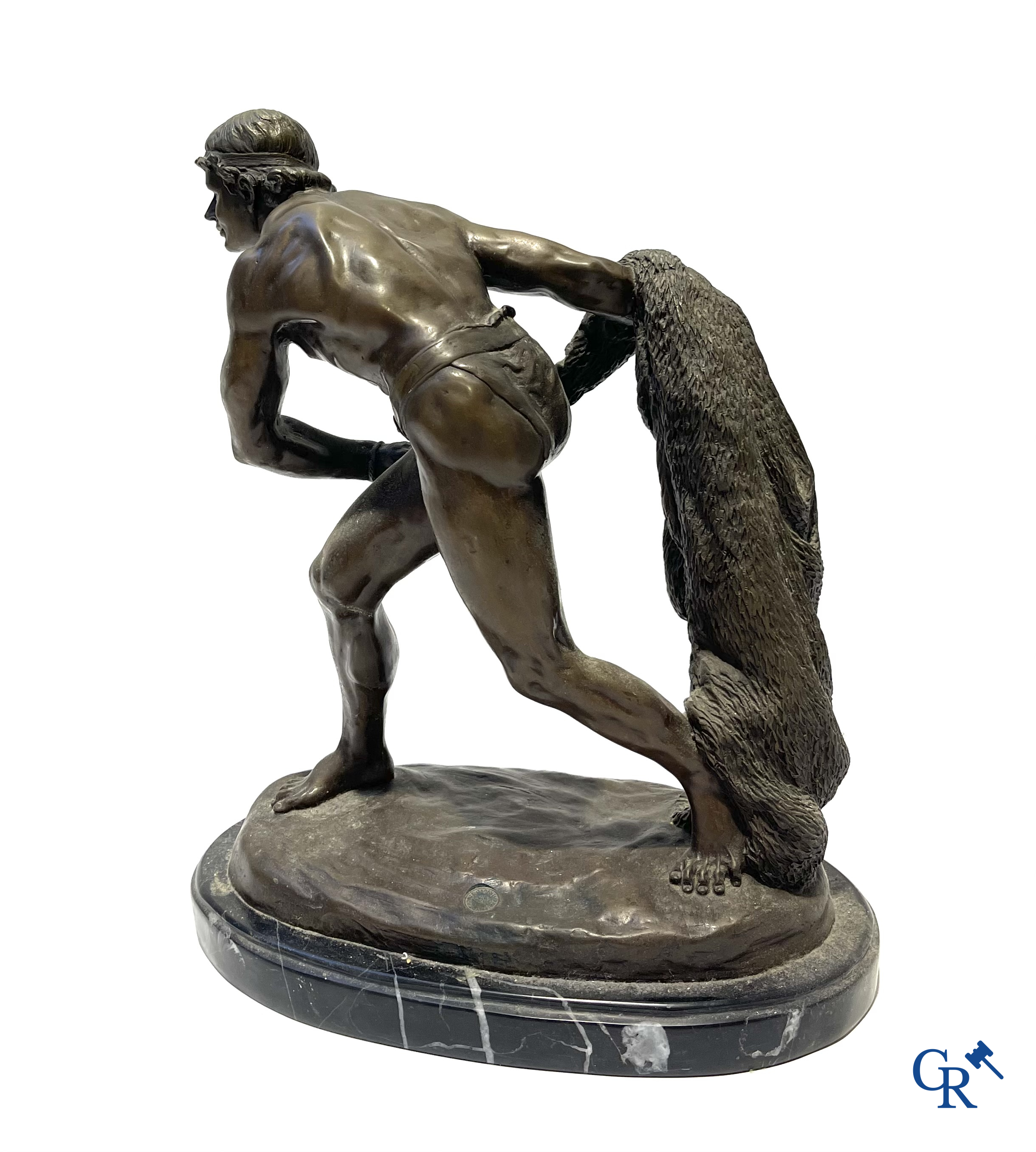 3 bronze statues after the antiques on a marble base. 20th century.