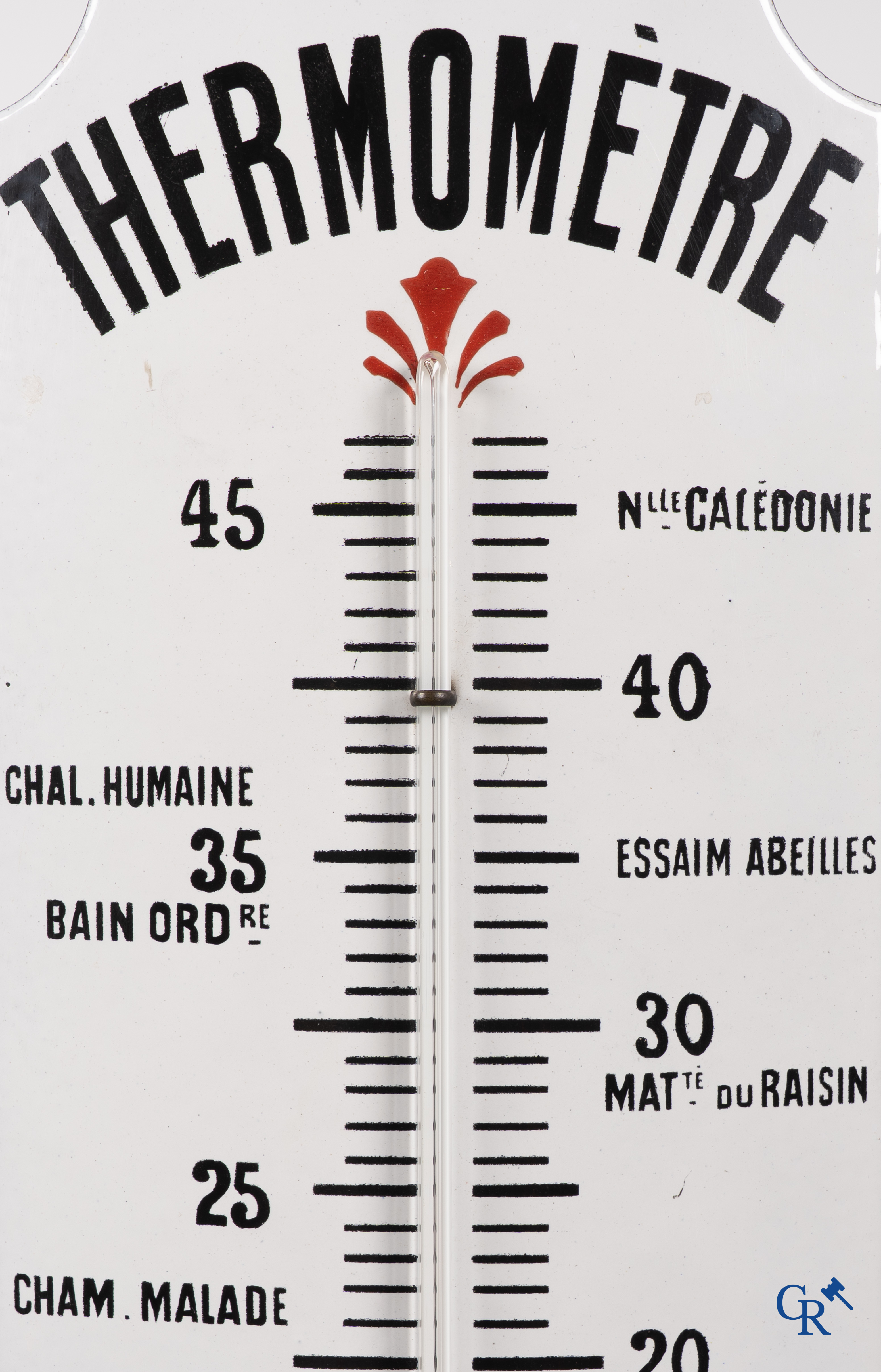 Chocolat Révillon, Geëmailleerde publiciteitsthermometer voor Révillon chocolade. Circa 1920.