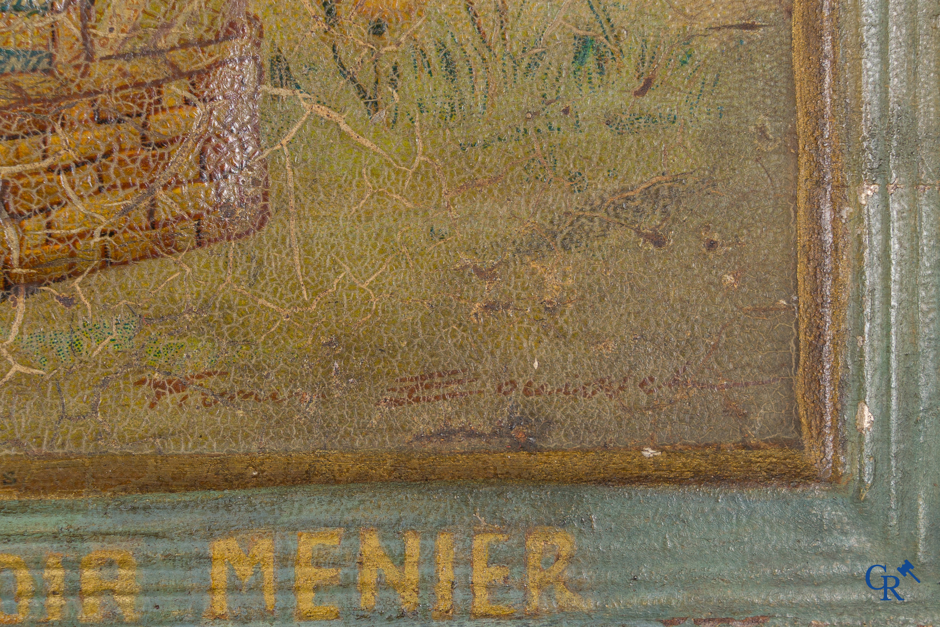 Chocolat Menier, d'après Firmin Bouisset, miroir publicitaire sur tôle peinte. Vers 1920.