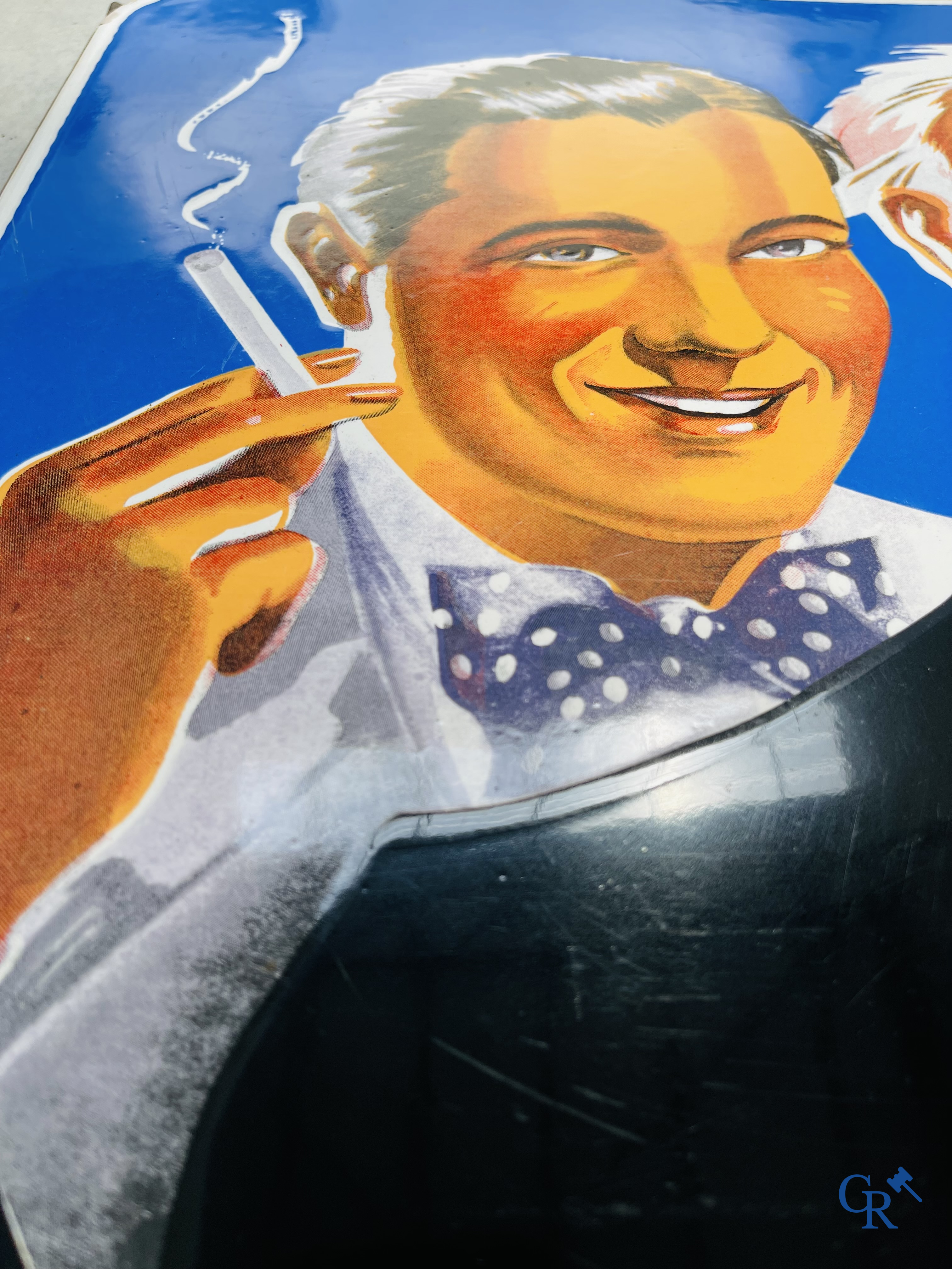 AJJA, Enamel advertising sign for AJJA tobacco products. Emaillerie Odon Warland. T.P. Bruxelles 1952.