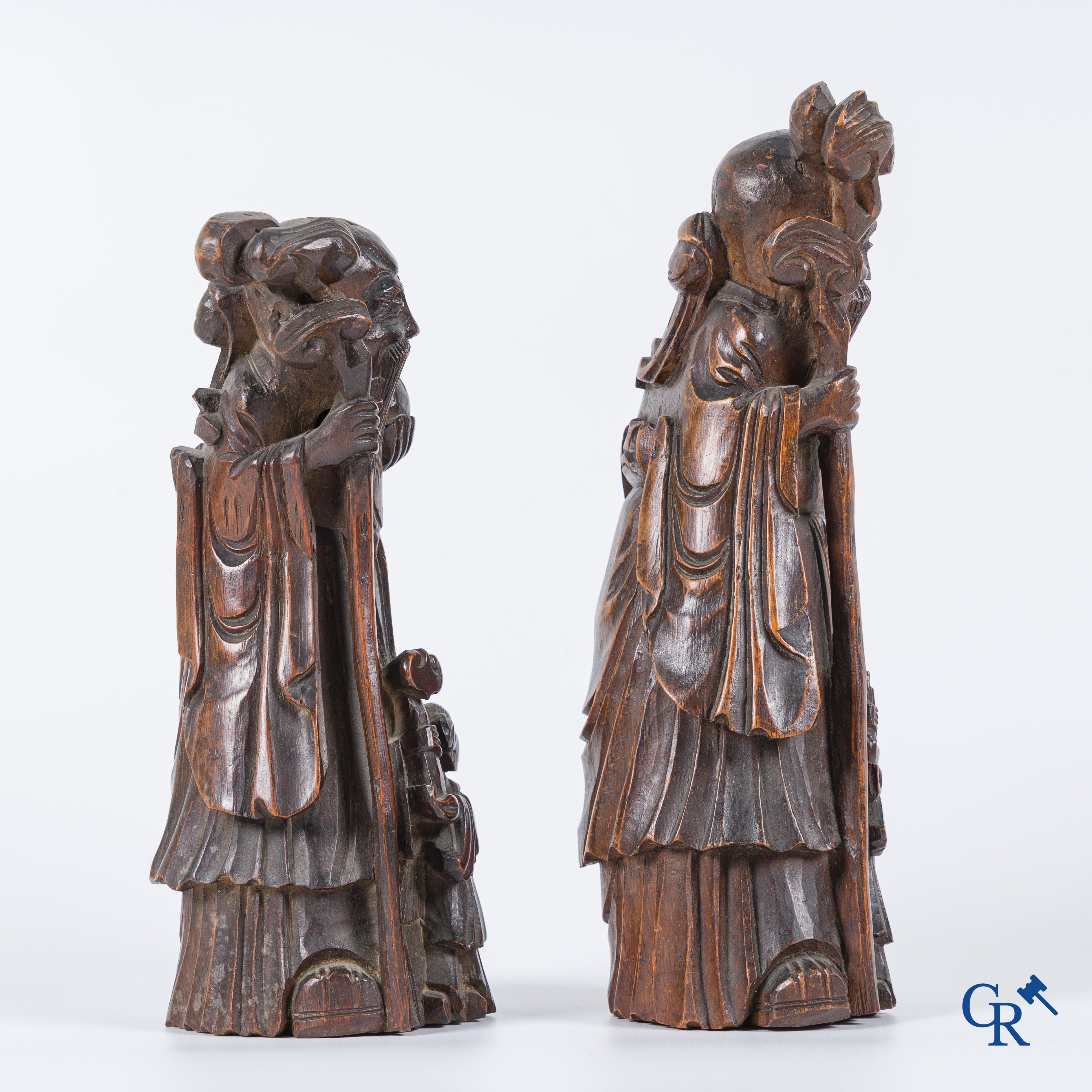 Chine: 2 sculptures chinoises en bambou représentant Lu Xing. 18ème - 19ème.